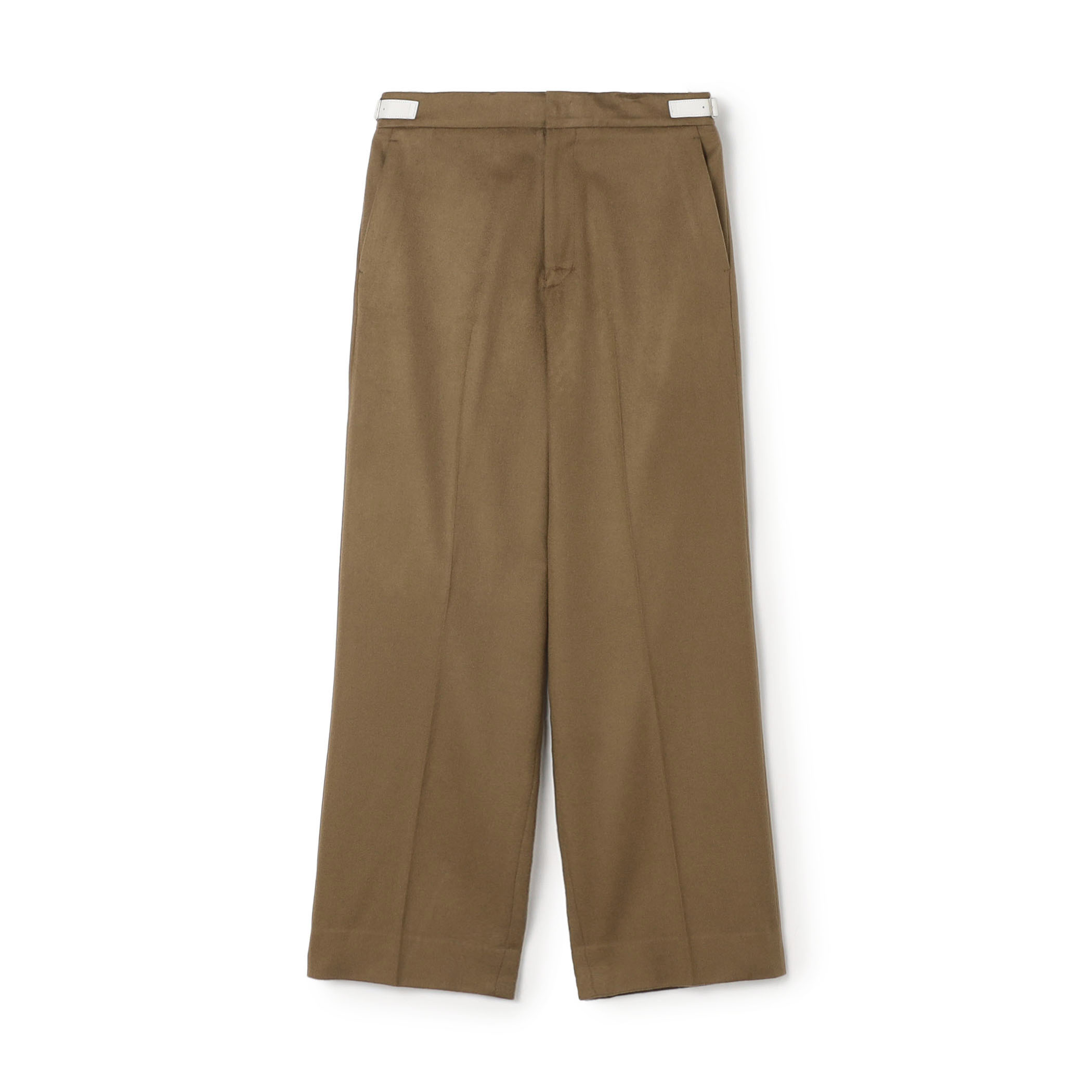 ウールカシミヤ レザーベルトストレートパンツ