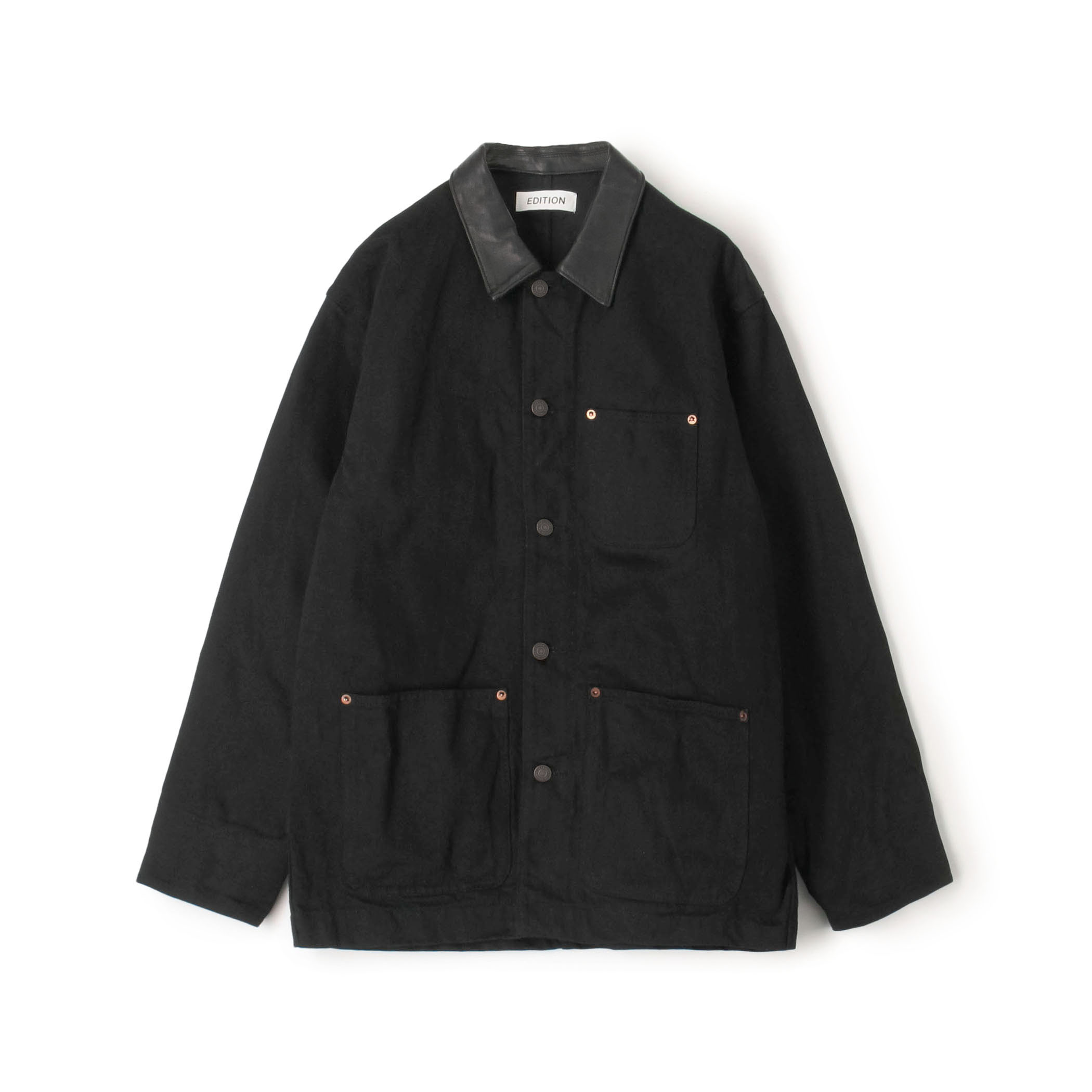 ブラックデニム レザーカラーカバーオール