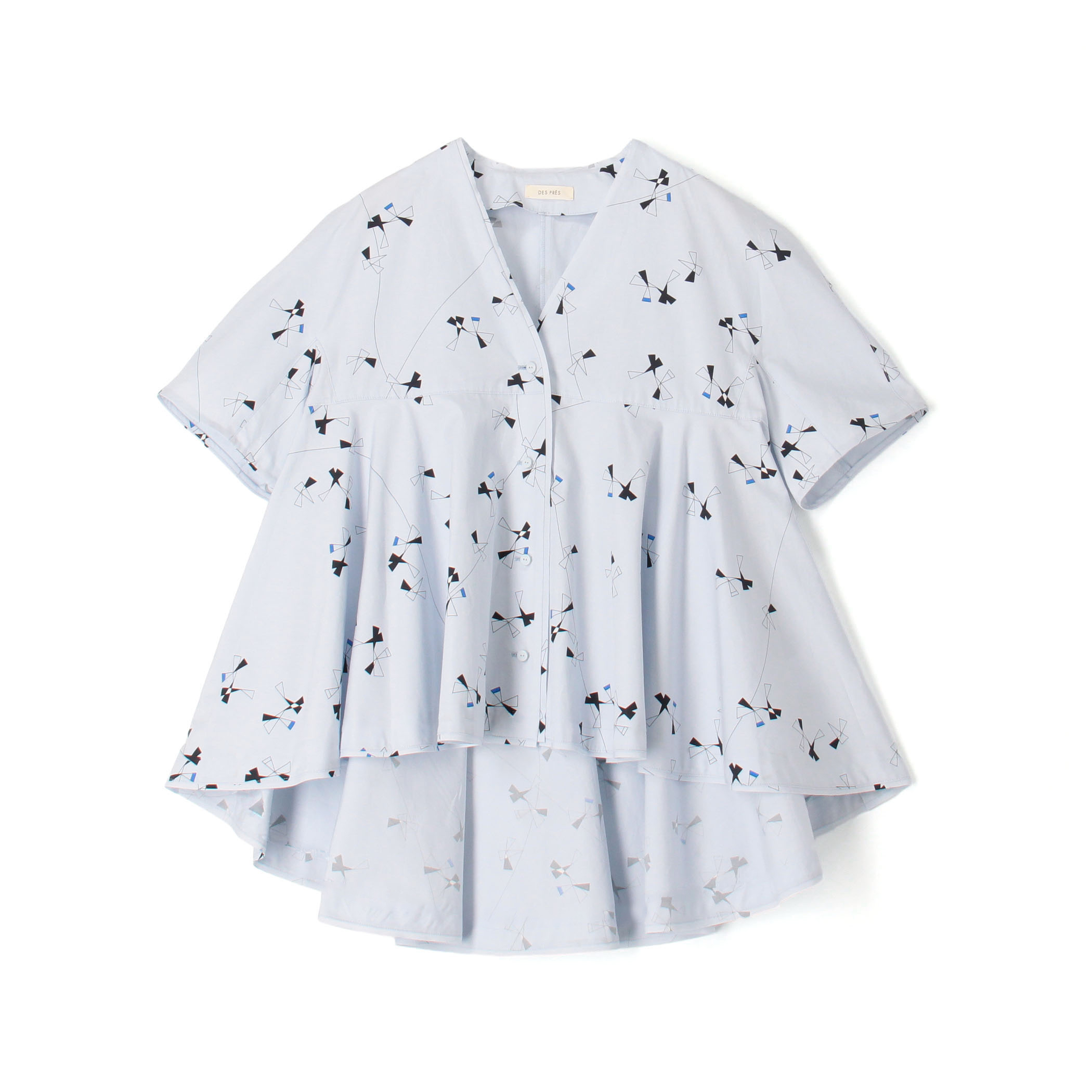 トライアングルクロスプリント フレアテールブラウス