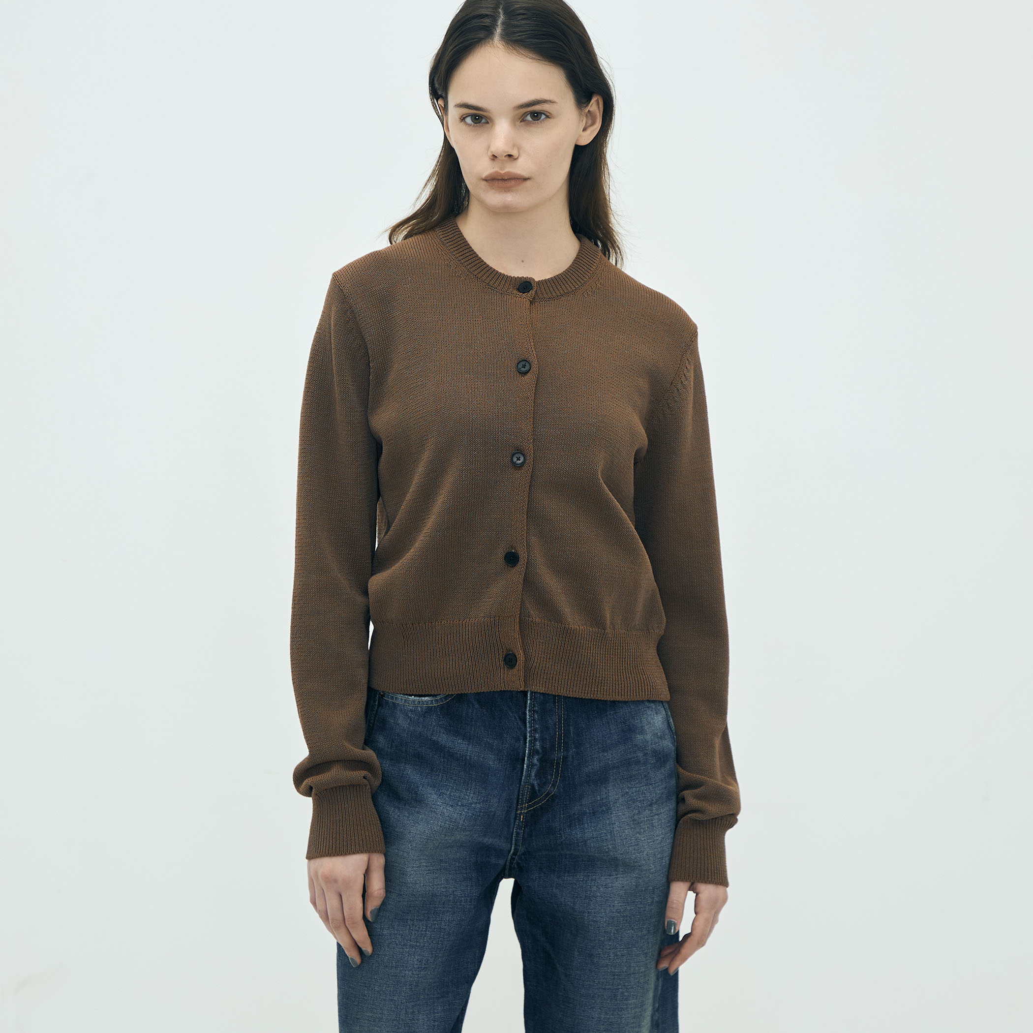 edition pourell コットンナイロン シャンブレーニットカーディガン