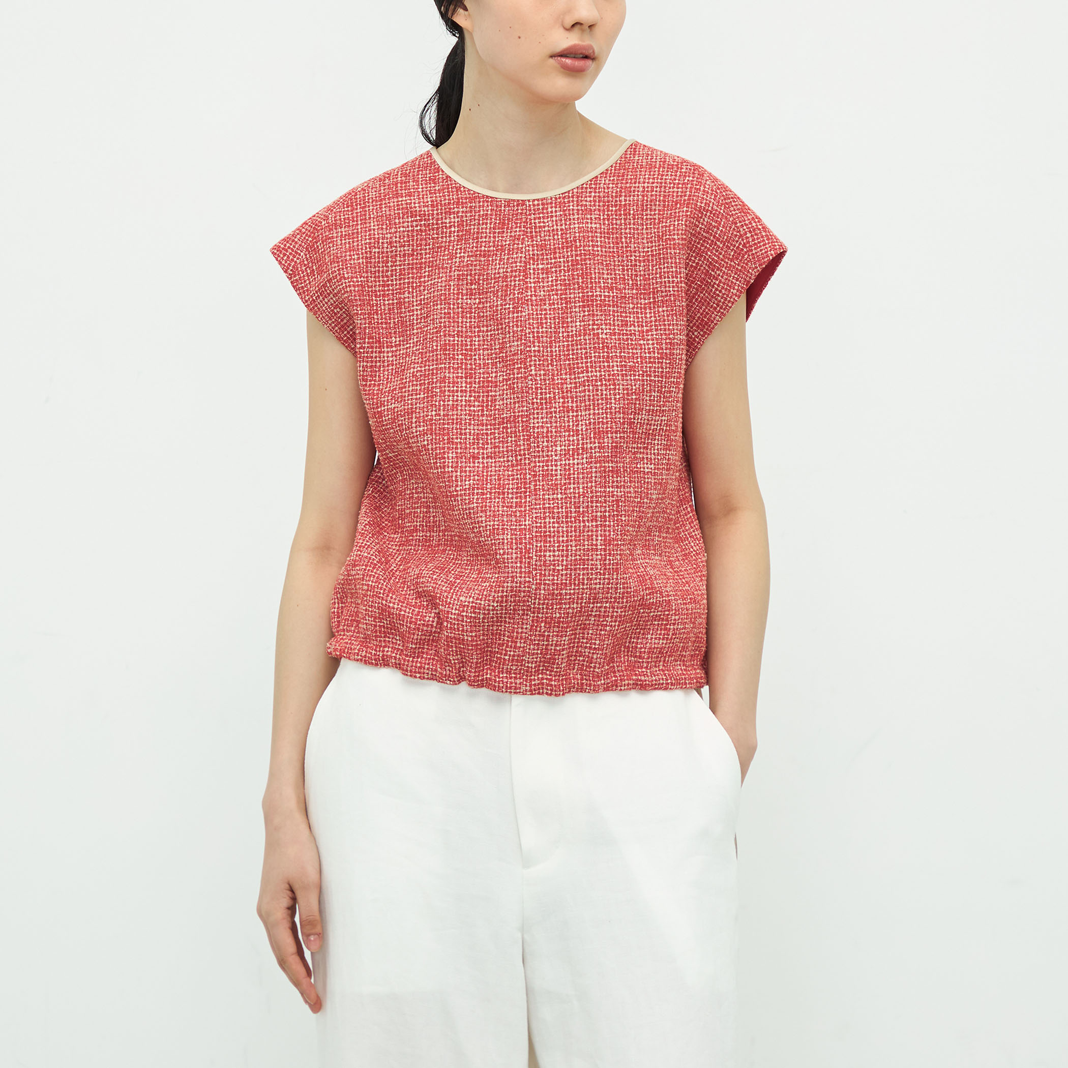 TOMORROWLAND .B リネンシルクツイード キャップスリーブトップ リネンシルクツイード キャップスリーブトップ