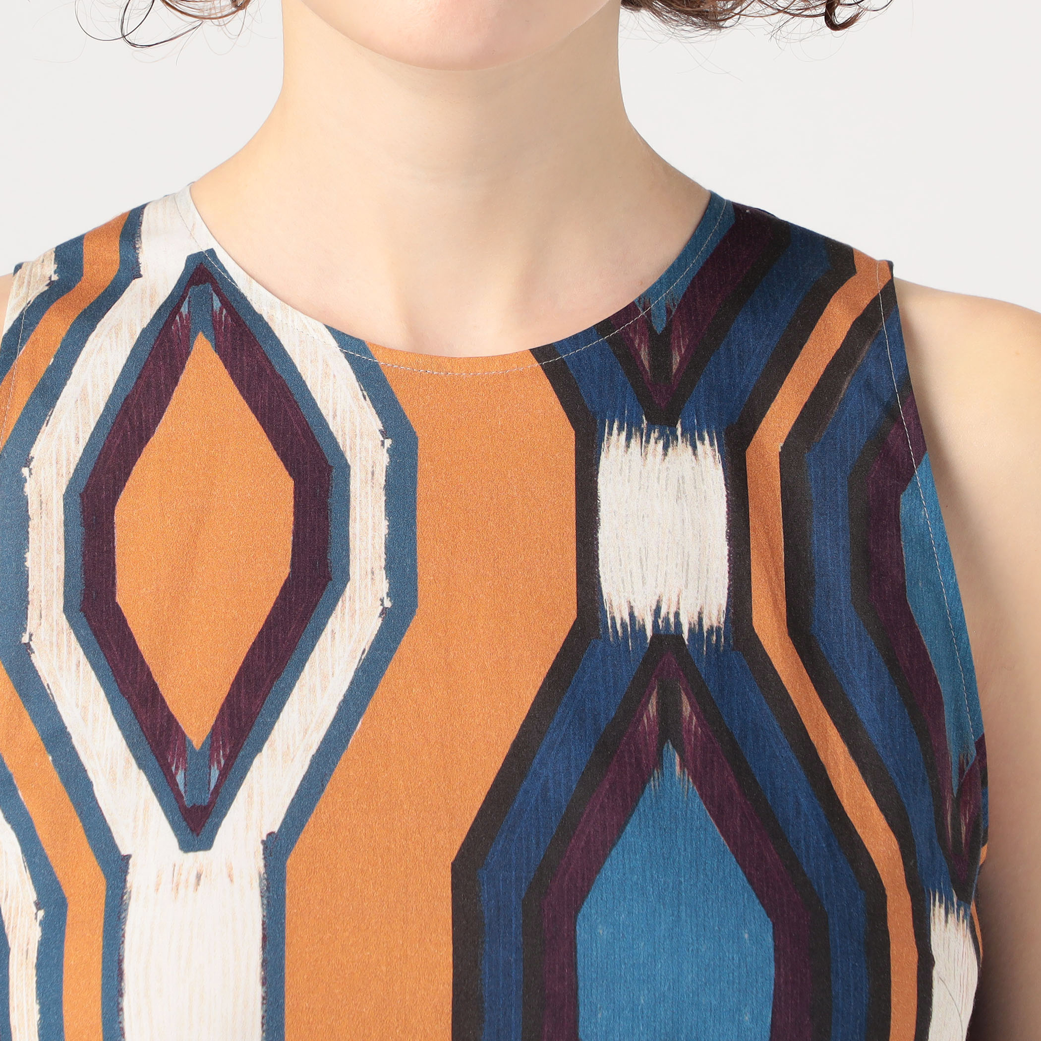 □コットンストレッチ トライバルプリントロングワンピース