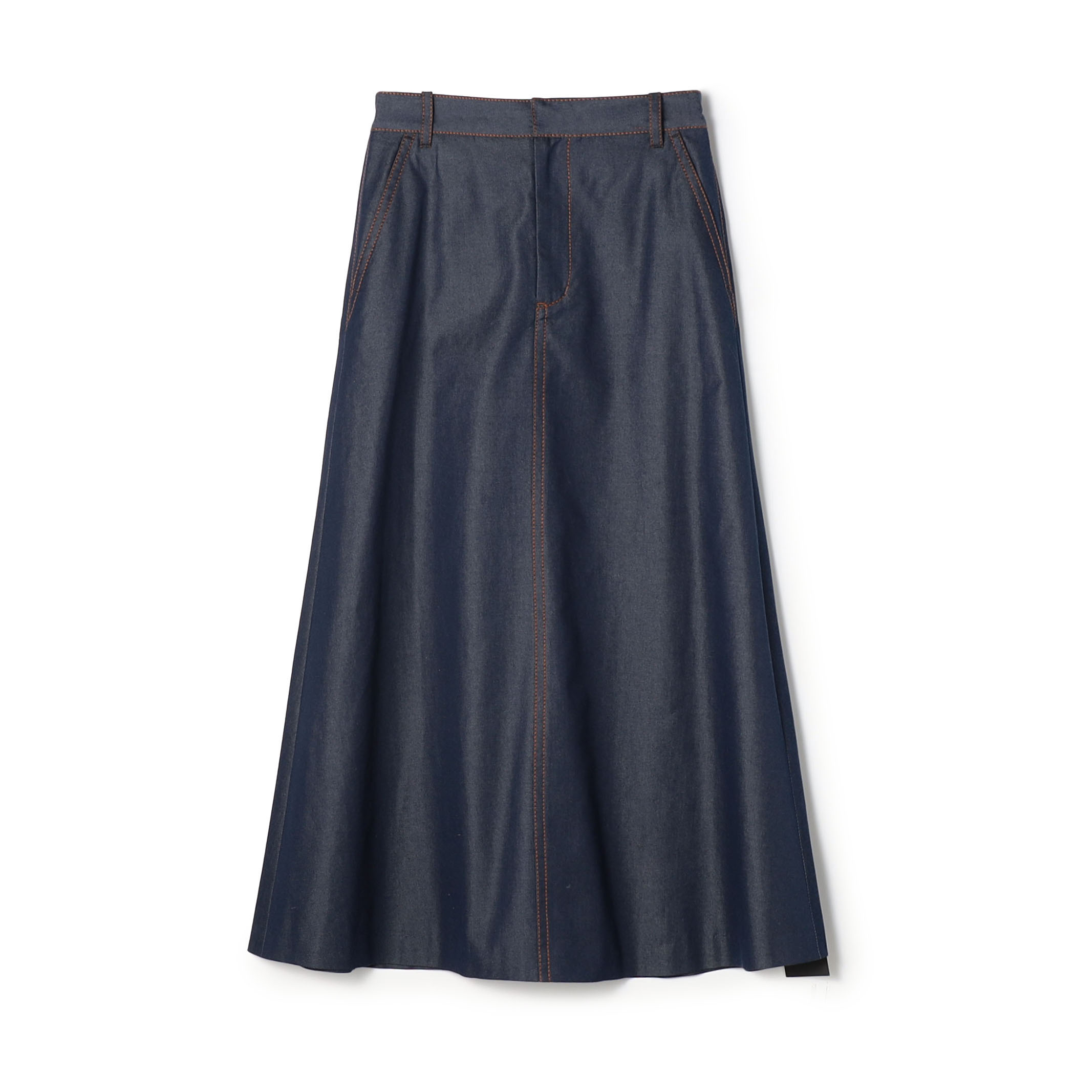 コットンシルクデニム トラペーズスカート