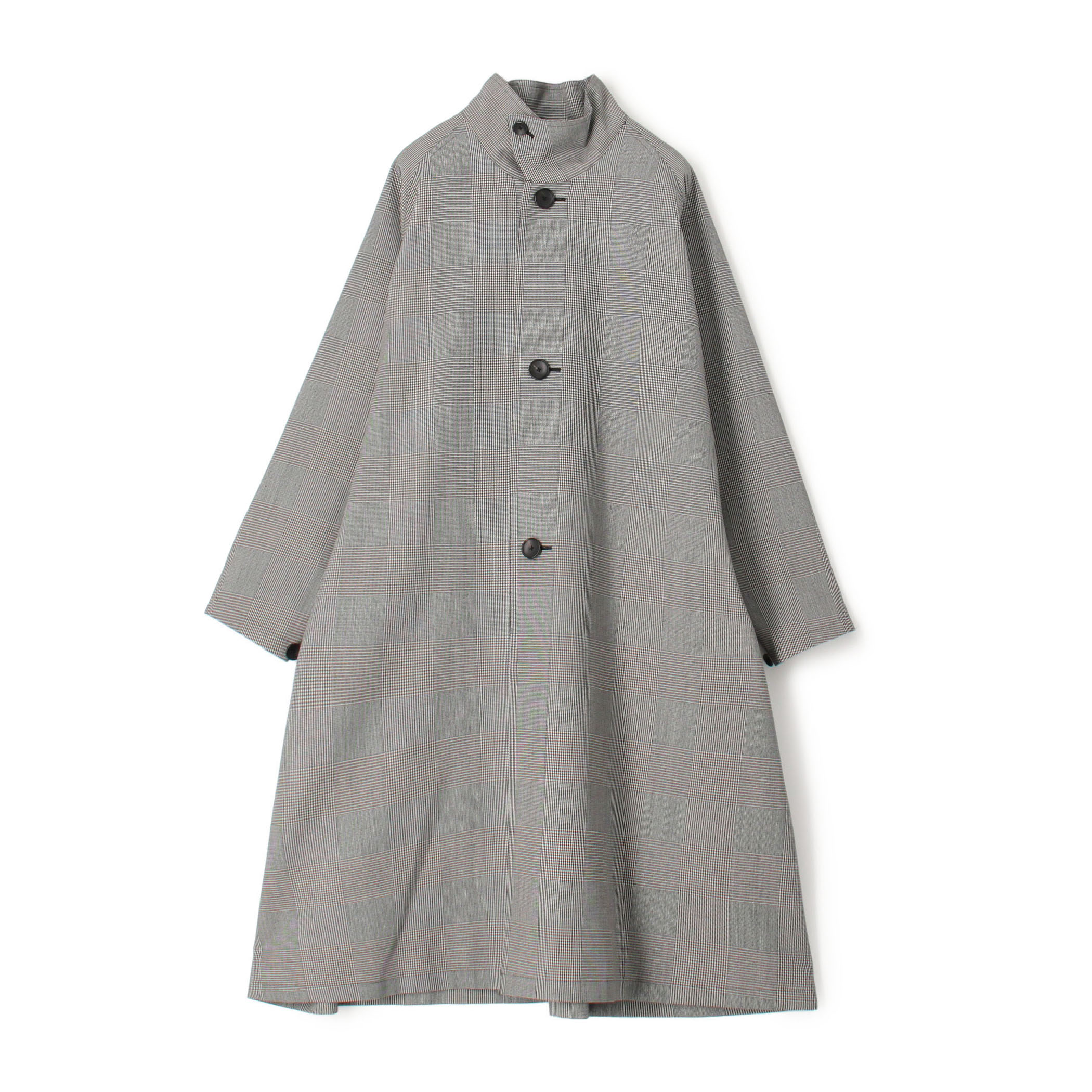 ウールギャバジン ガンクラブチェックスタンドカラーコート