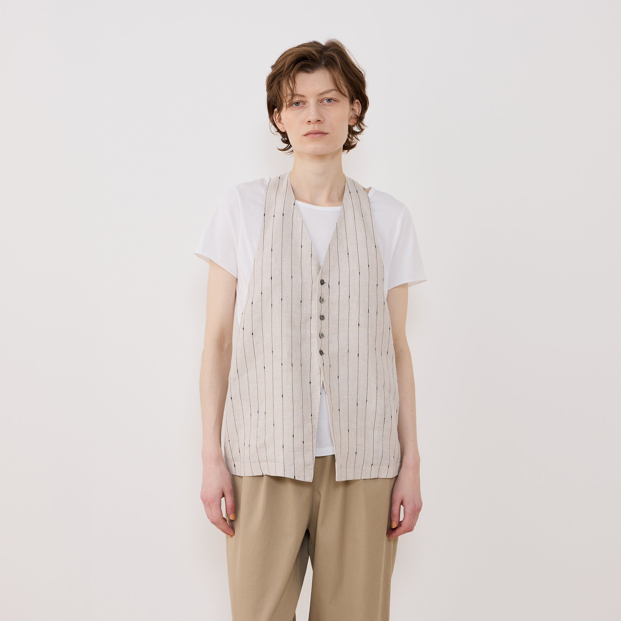 人気新品！ 肌触り最高☆ リネン ストライ ラウンドネック シンプル カジュアル ワンピースひざ丈スカートロングスカート スカート W130 冷感 長袖 インナー ドライ 丸首 ラウンドネック レディース 汗対策 脇