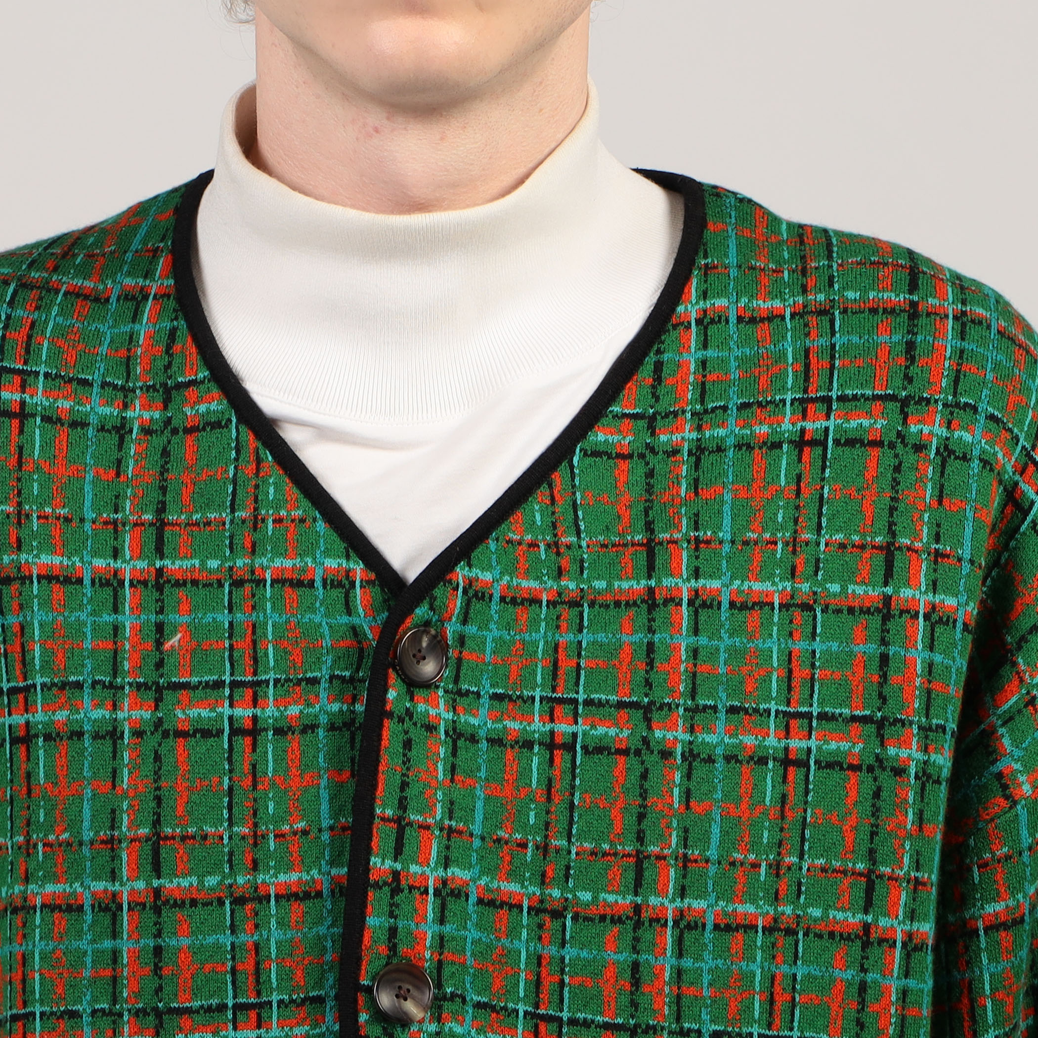新品CABaNキャバンコットンカシミアチェックジャケット □CABaN コットンカシミヤ チェックジャカードVネック