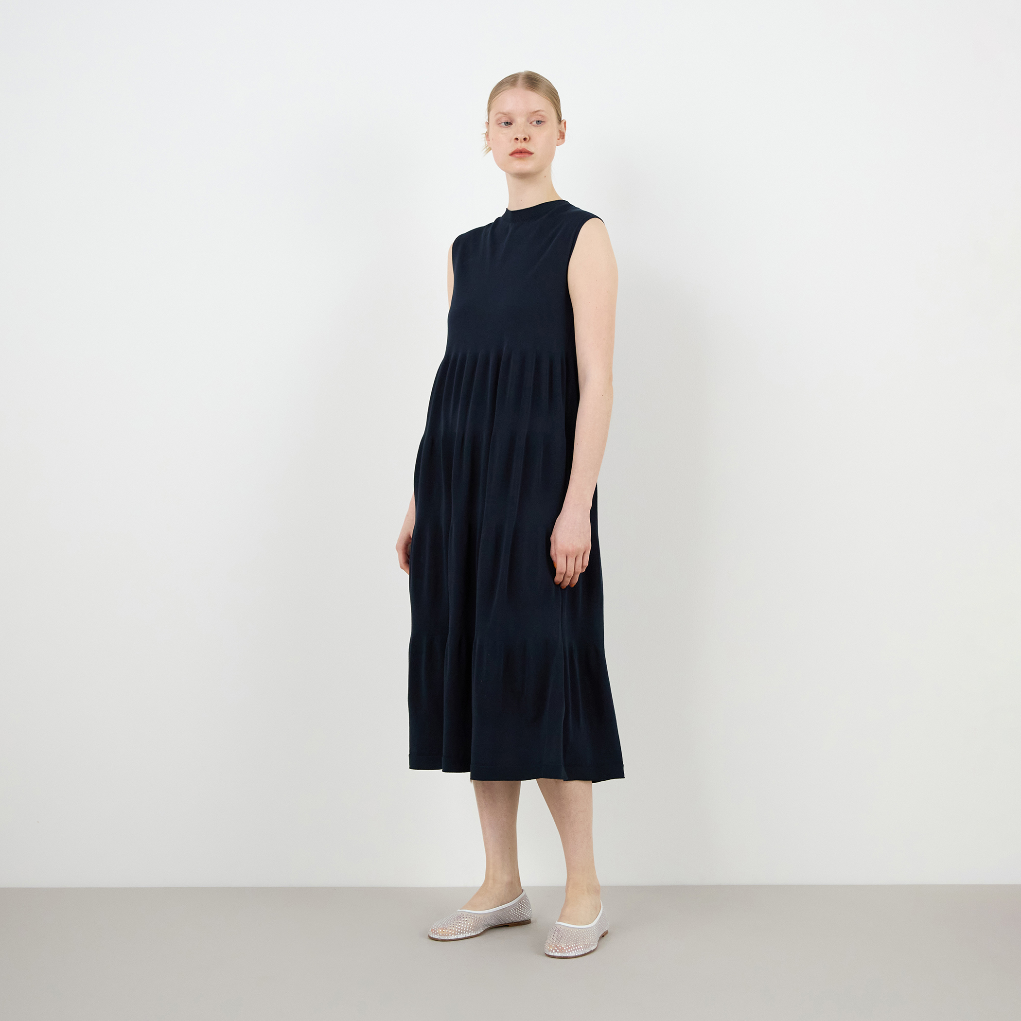 コットン クルーネックワンピース ドライポリエステルコットン クルーネックワンピース