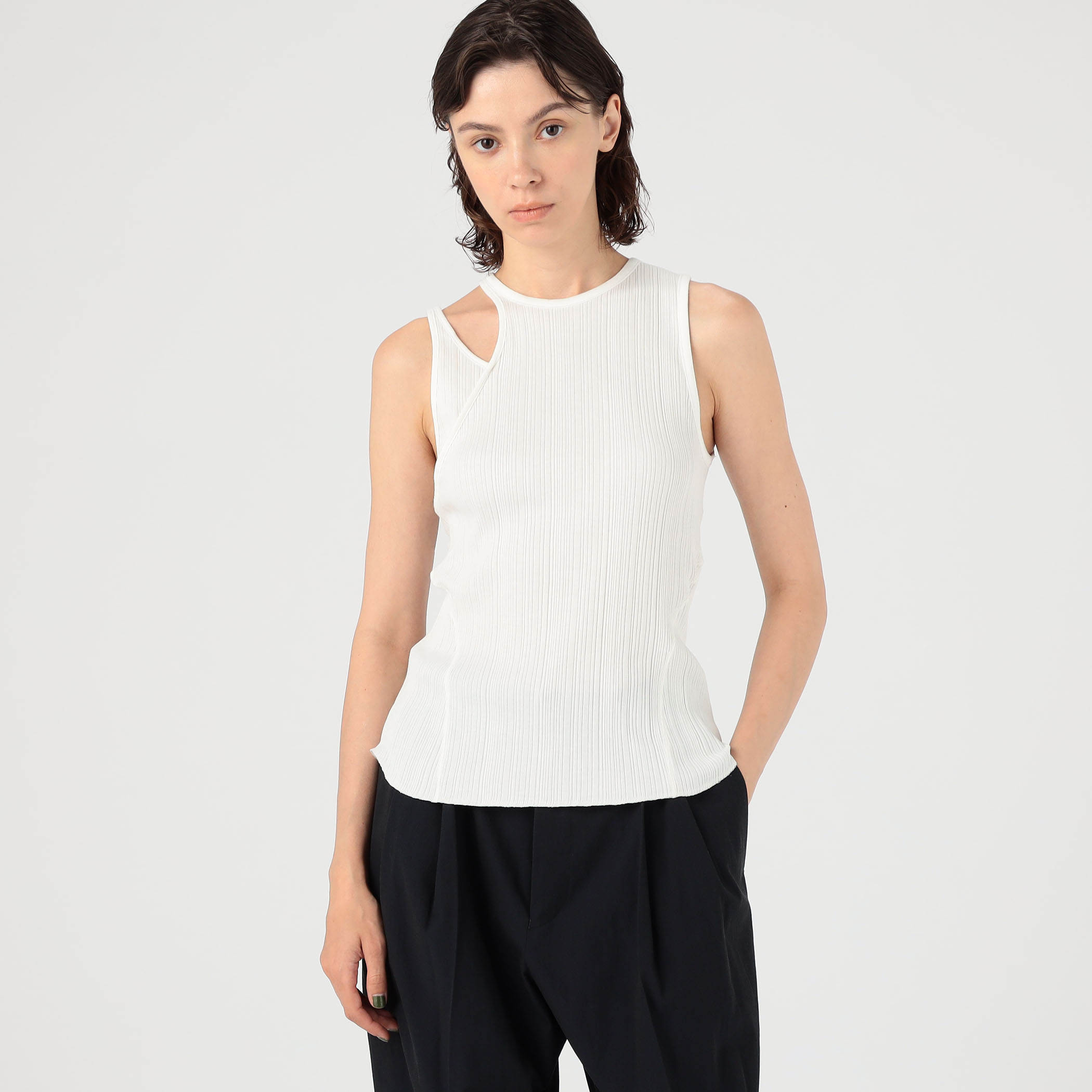 Mame Kurogouchi Random Ribbed Organic Cotton Sleeveless Top