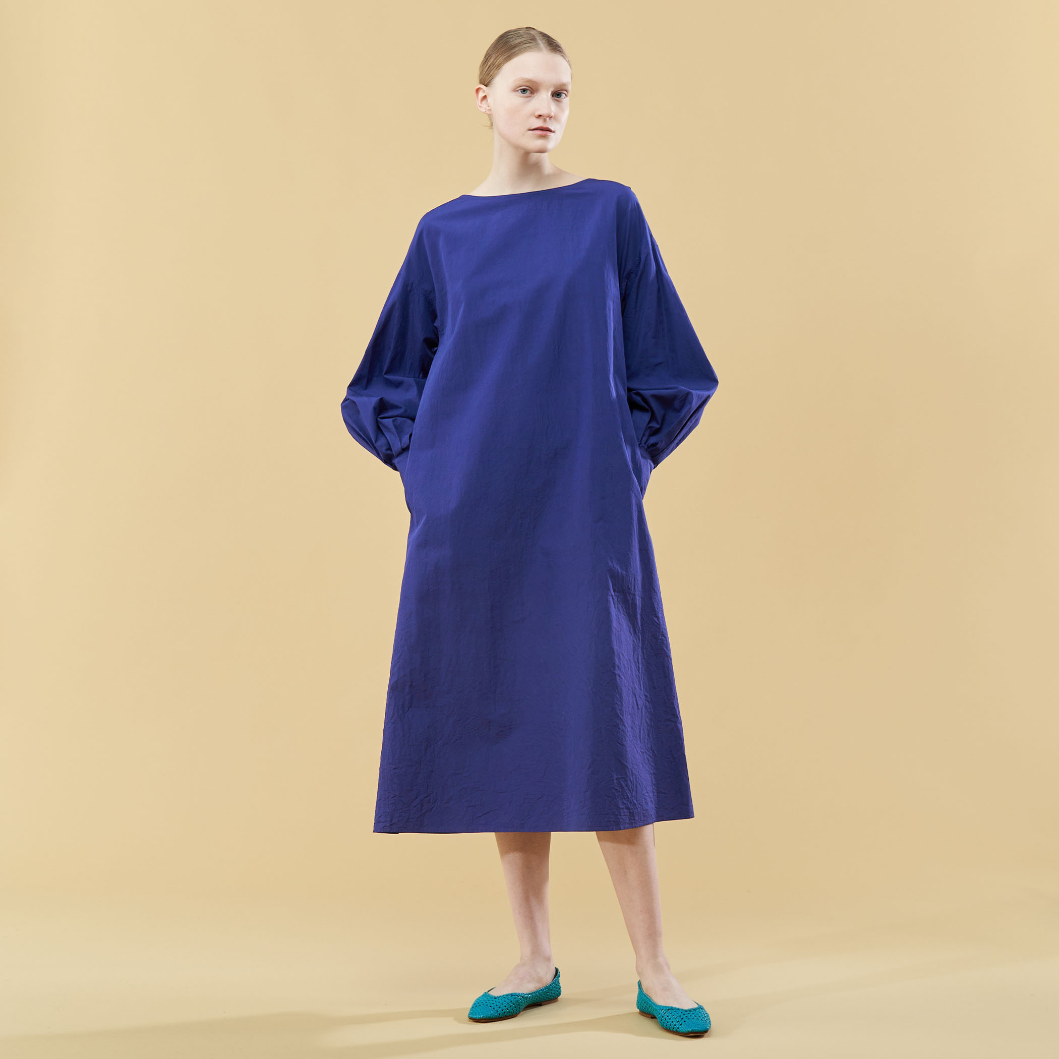 コットンシルクウェザー ボートネックワンピース