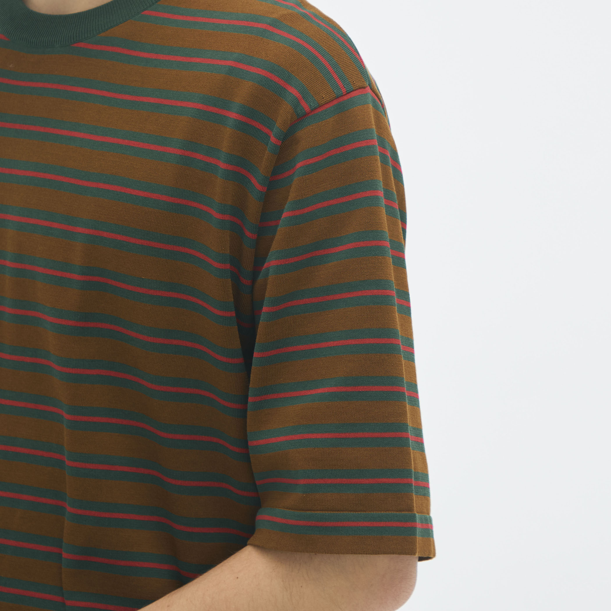 CABaN コットン ハイゲージストライプ クルーネックプルオーバー