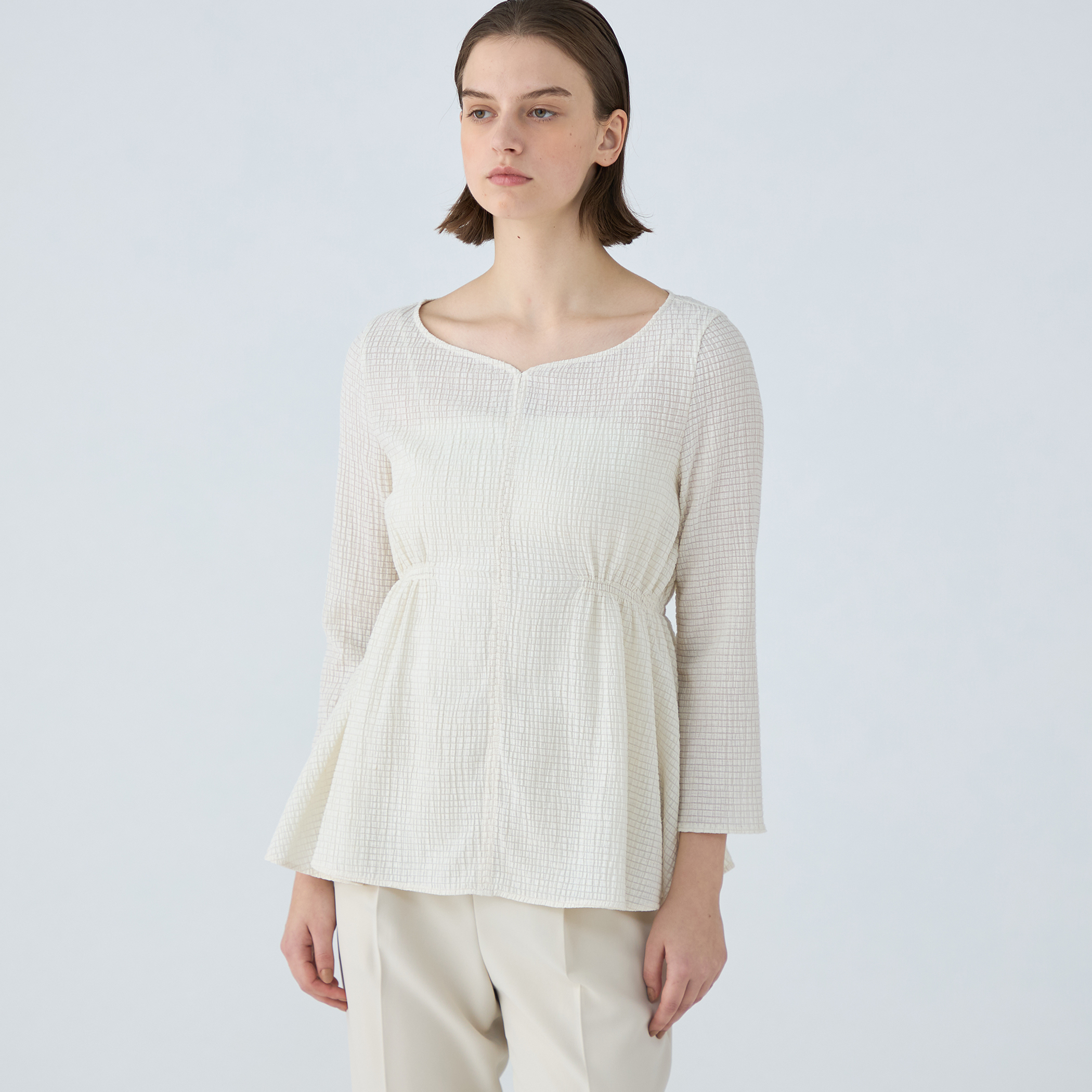 □モザイクジャージー ウエストギャザープルオーバー