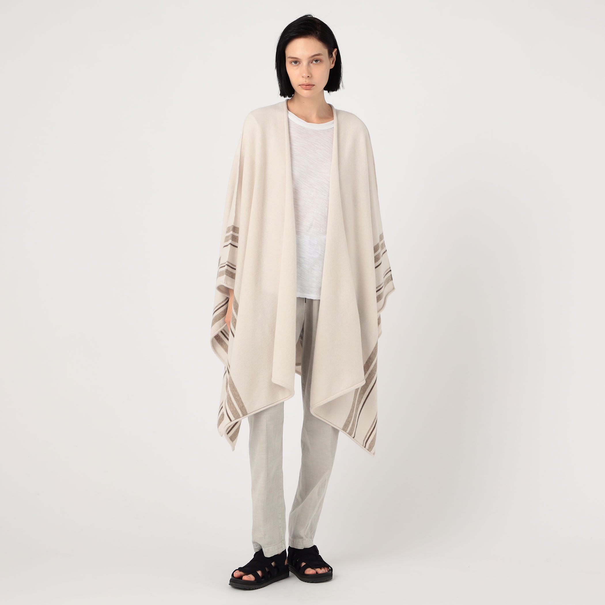 Laraaji ララージ カシミヤ95% ポンチョ リサイクルカシミヤストライプ ポンチョ ARBC0561