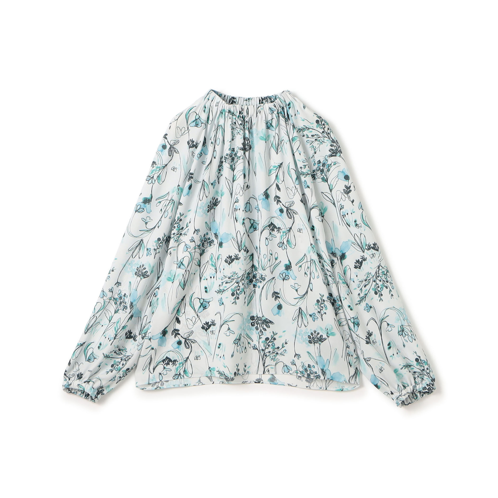 オーキッドフラワープリント ネックギャザーブラウス