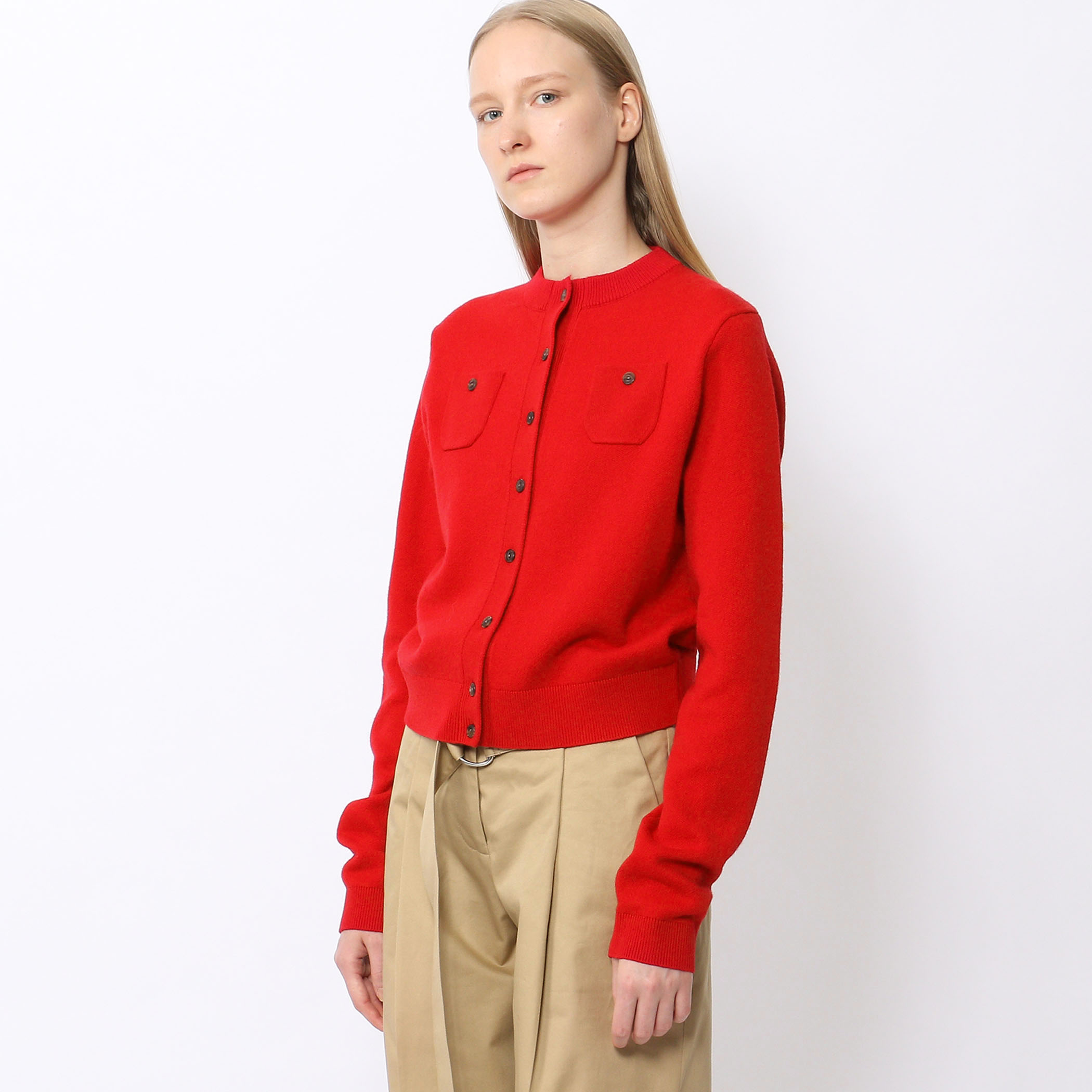 美品 キャバン ウールカシミヤクルーカーディガン S レッド 定番人気 ポケット □ウールカシミヤ クルーカーディガン｜トゥモローランド 公式通販