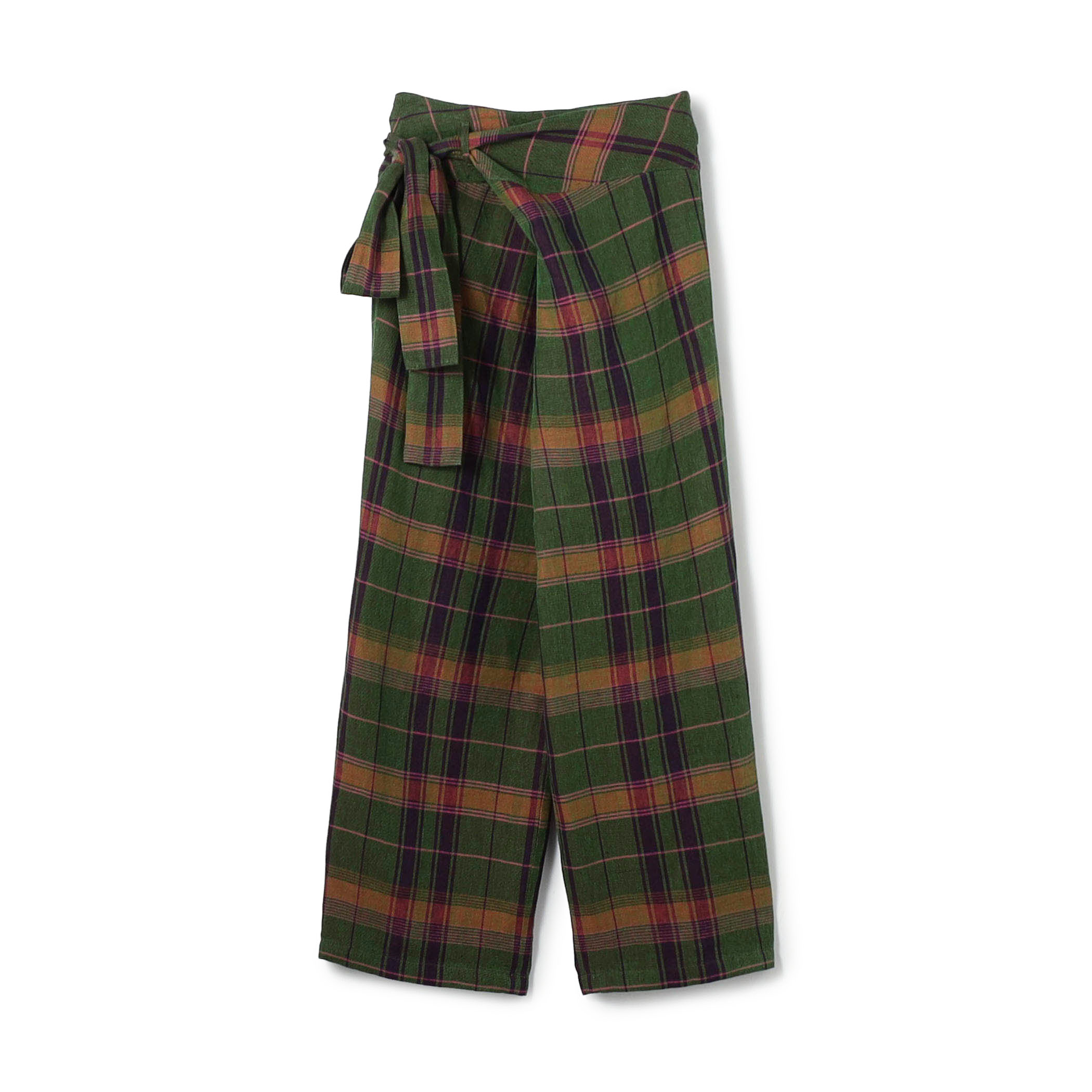 リネンコットンマドラスチェック ラップパンツ