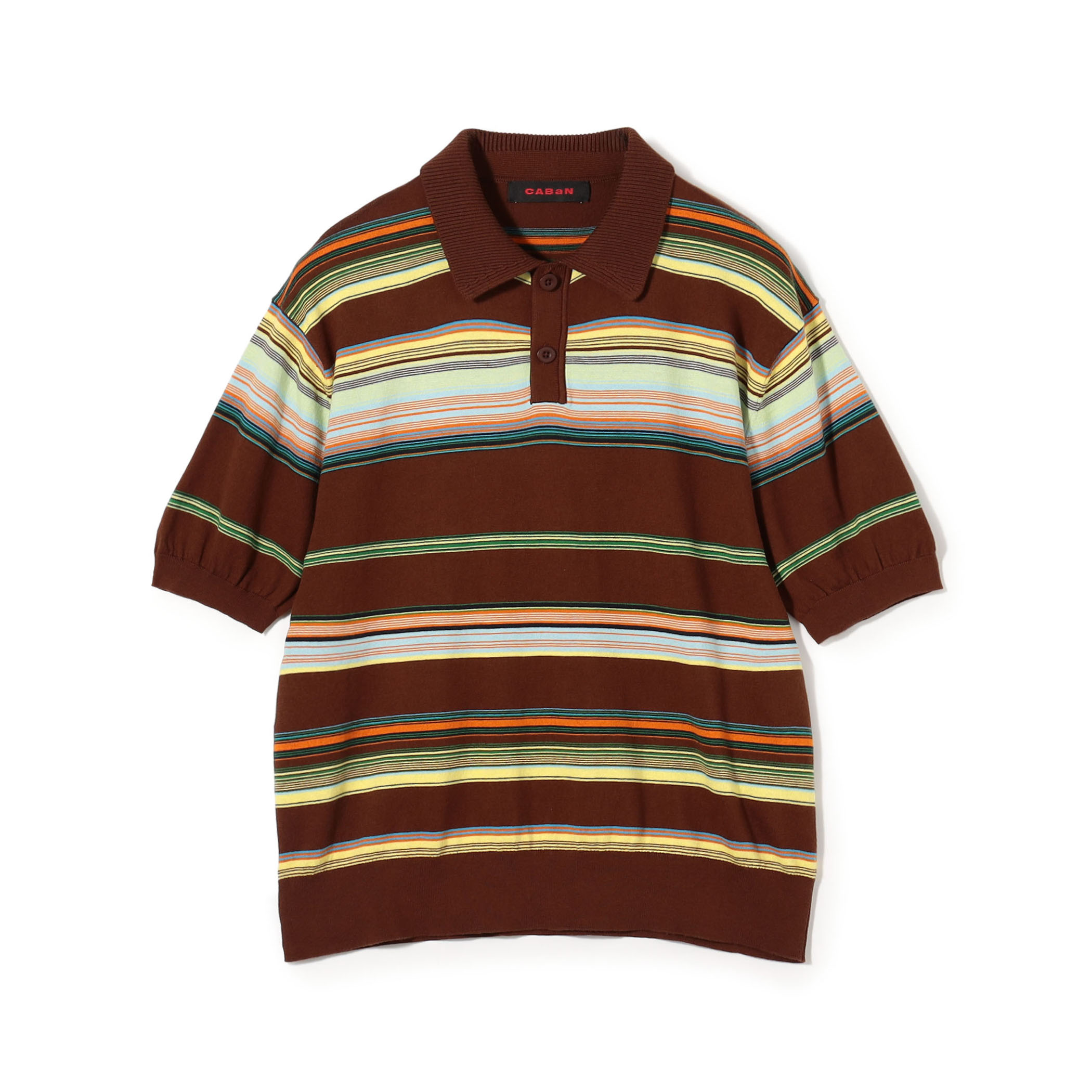 コットンカシミヤ マルチボーダー ポロプルオーバー