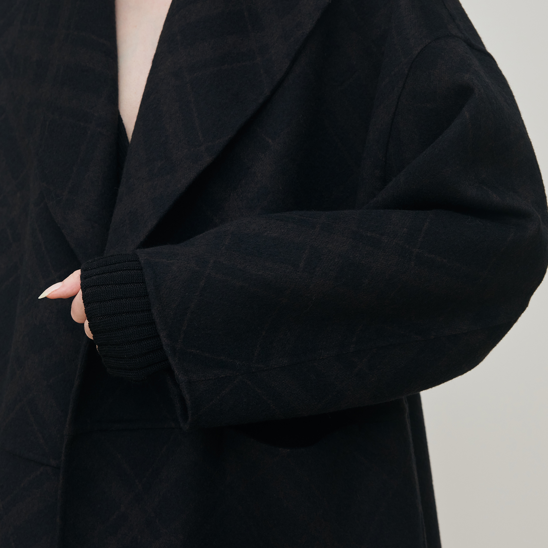 ダブルフェイスチェックジャガード ウィングカラーコート