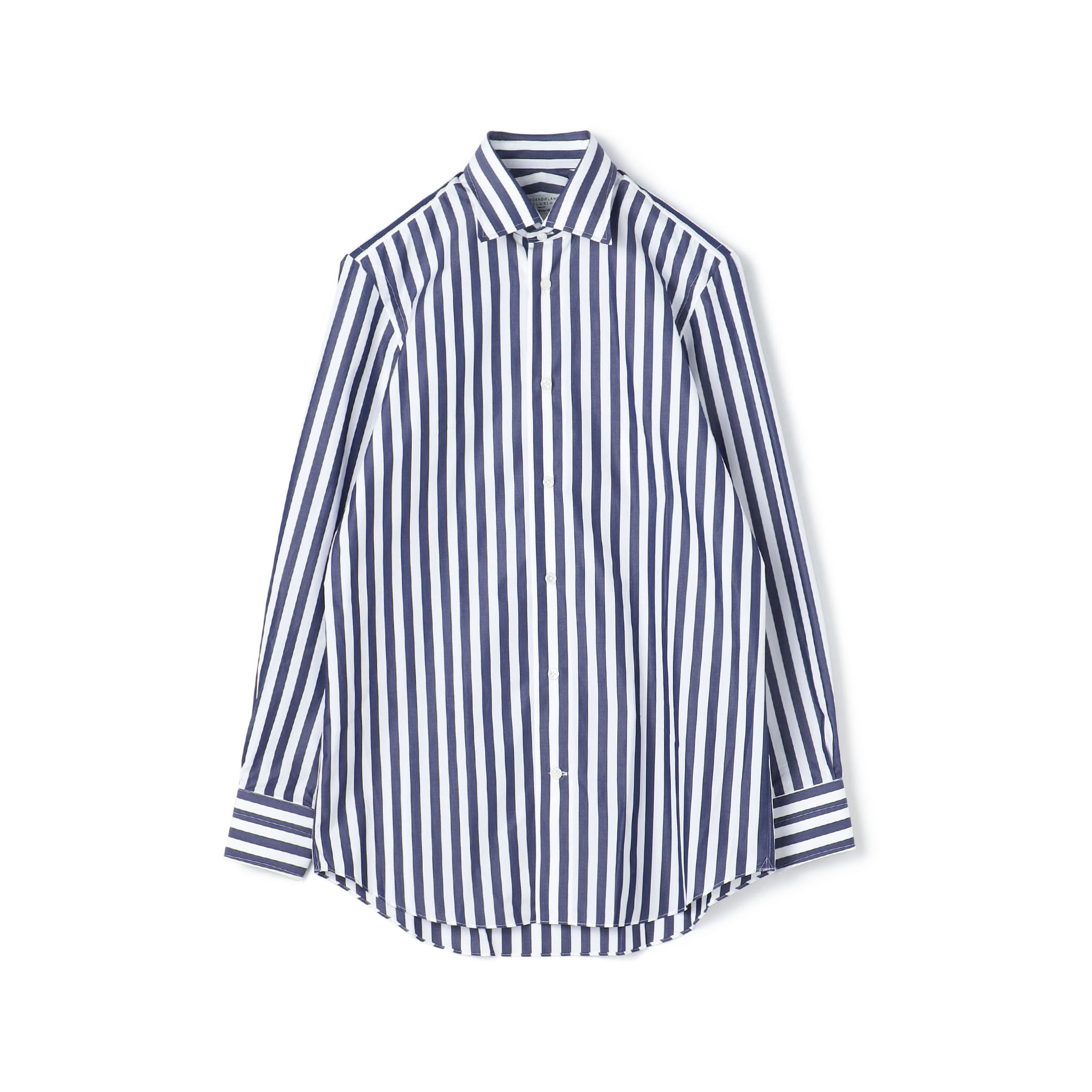コットンストライプ セミワイドカラードレスシャツ Thomas Maison