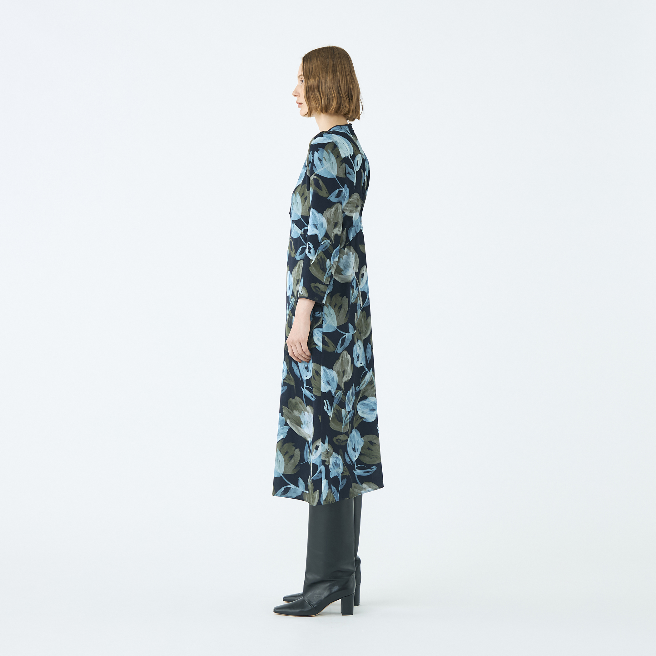 ミラージュフルールプリント バックタックワンピース