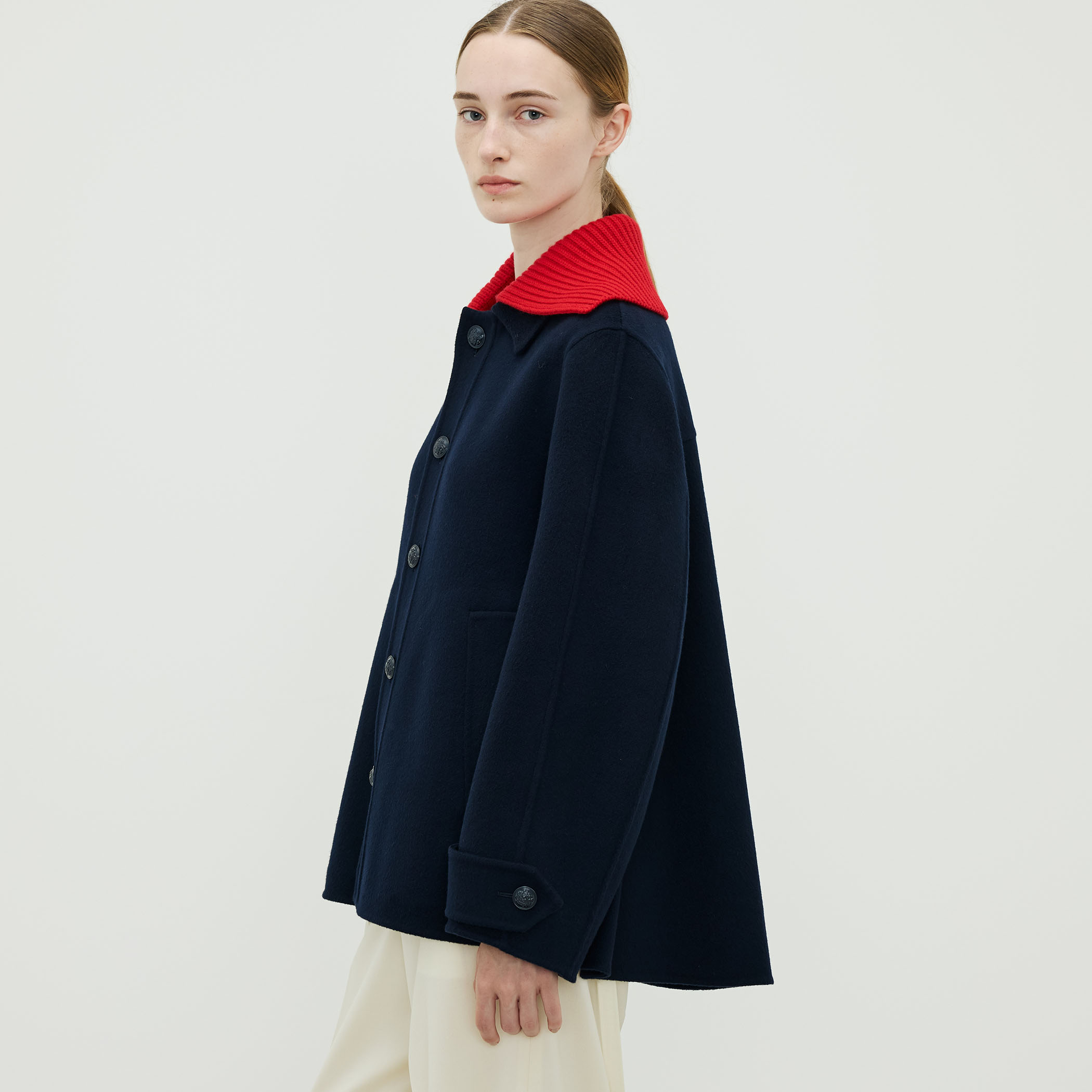 カシミヤダブルフェイス ニットカラーショートコート