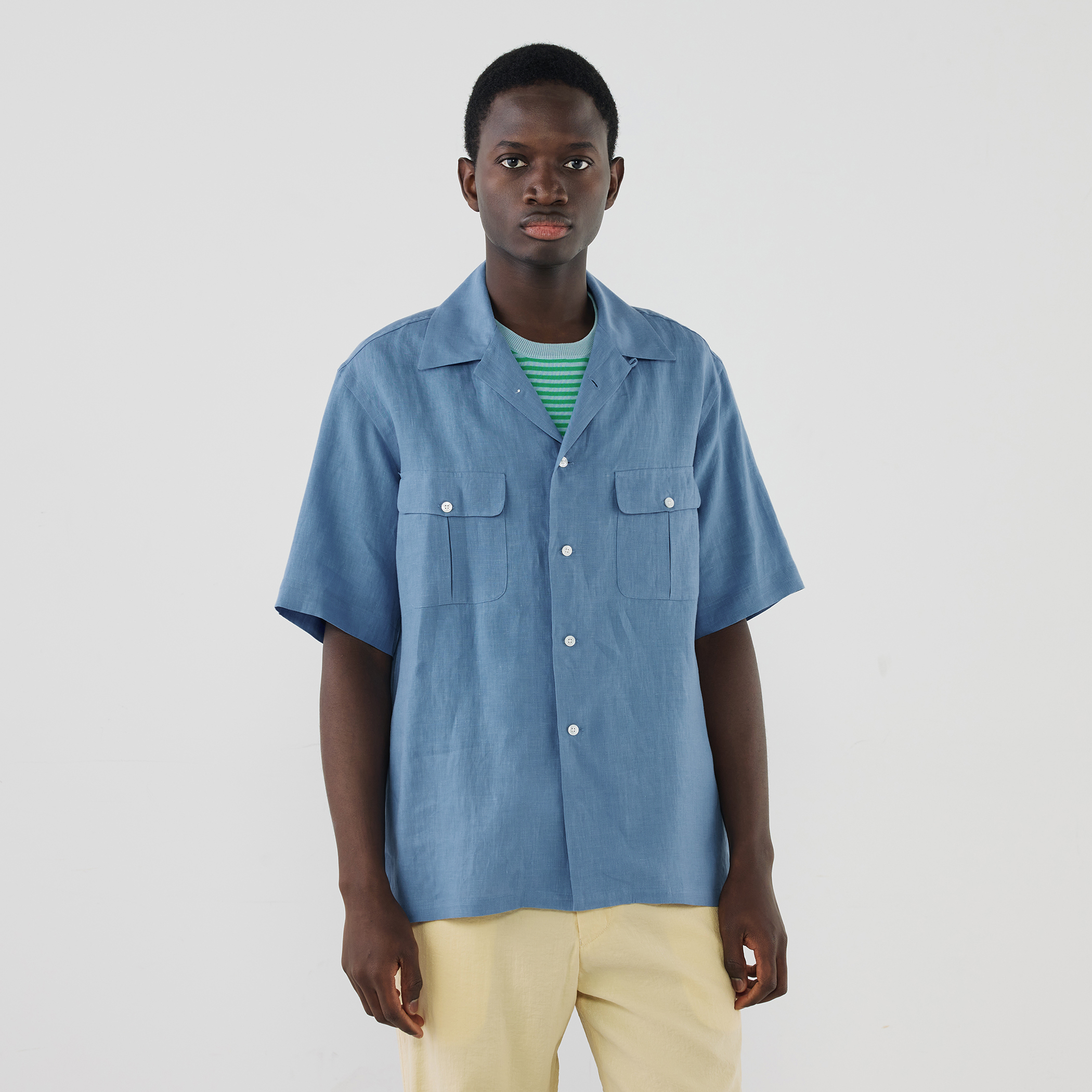 リネン ワンナップカラー ショートスリーブシャツ GOLD LINEN