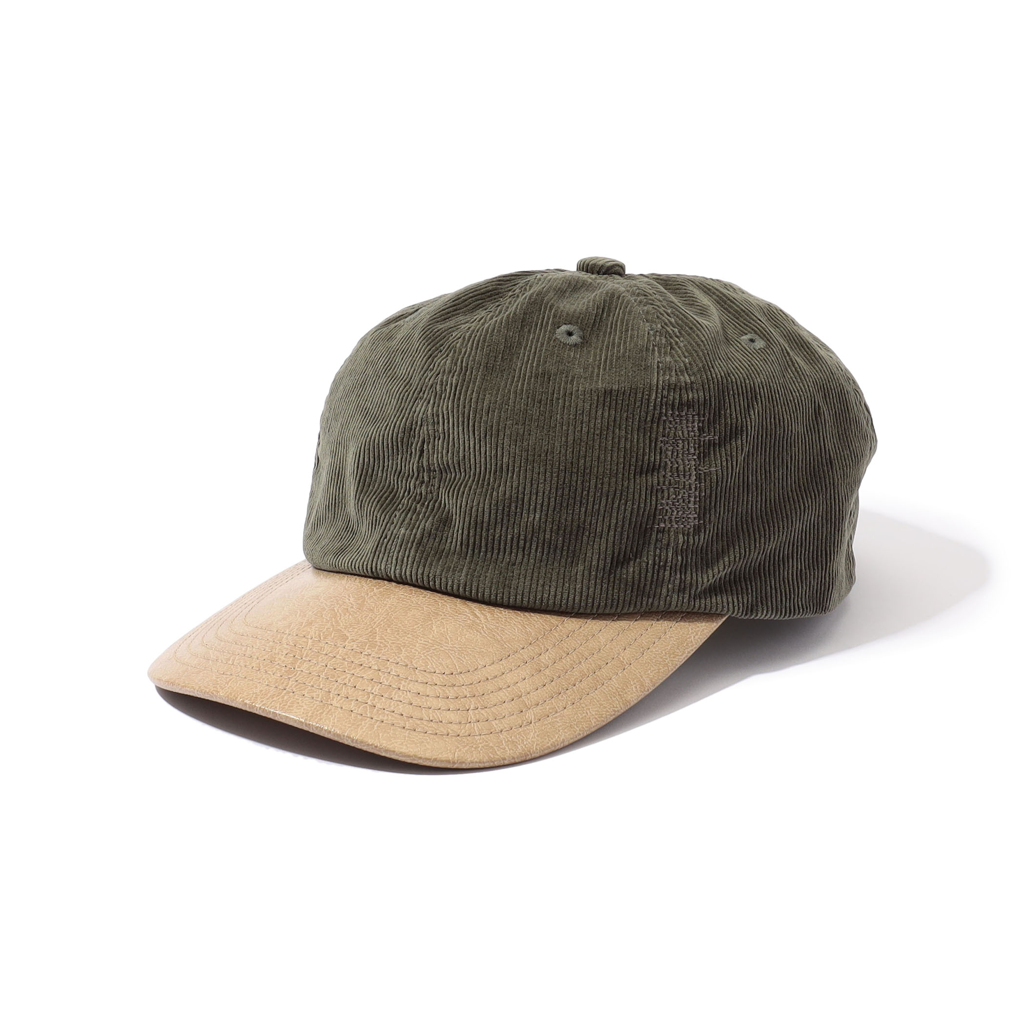 KIJIMA TAKAYUKI CORDUROY & FAUX LEATHER 6PANEL CAP