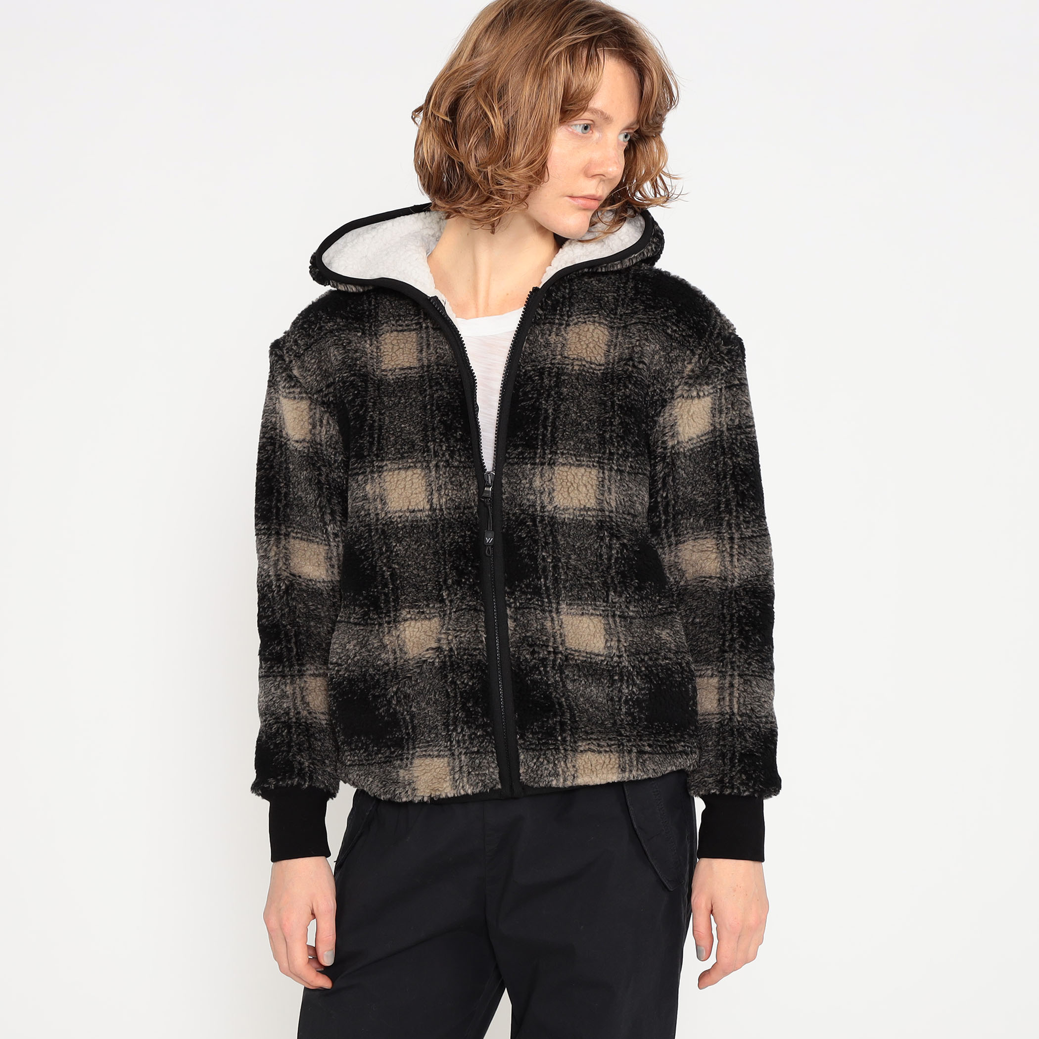 モゴモゴからはる チェックプリントボアフリース ジップアップブルゾン WPSH2554