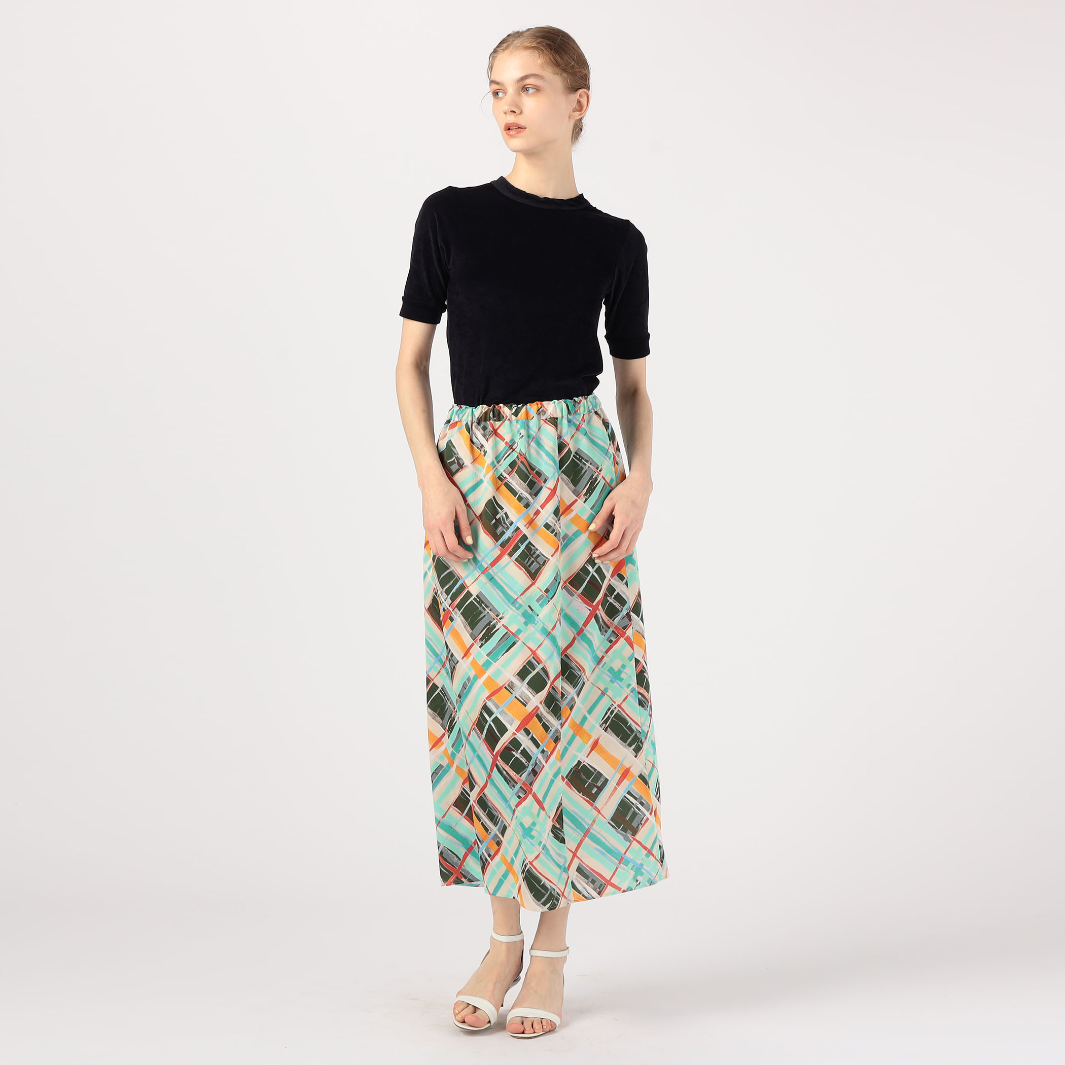 プラッドペイントプリント イージーラップスカート｜トゥモローランド