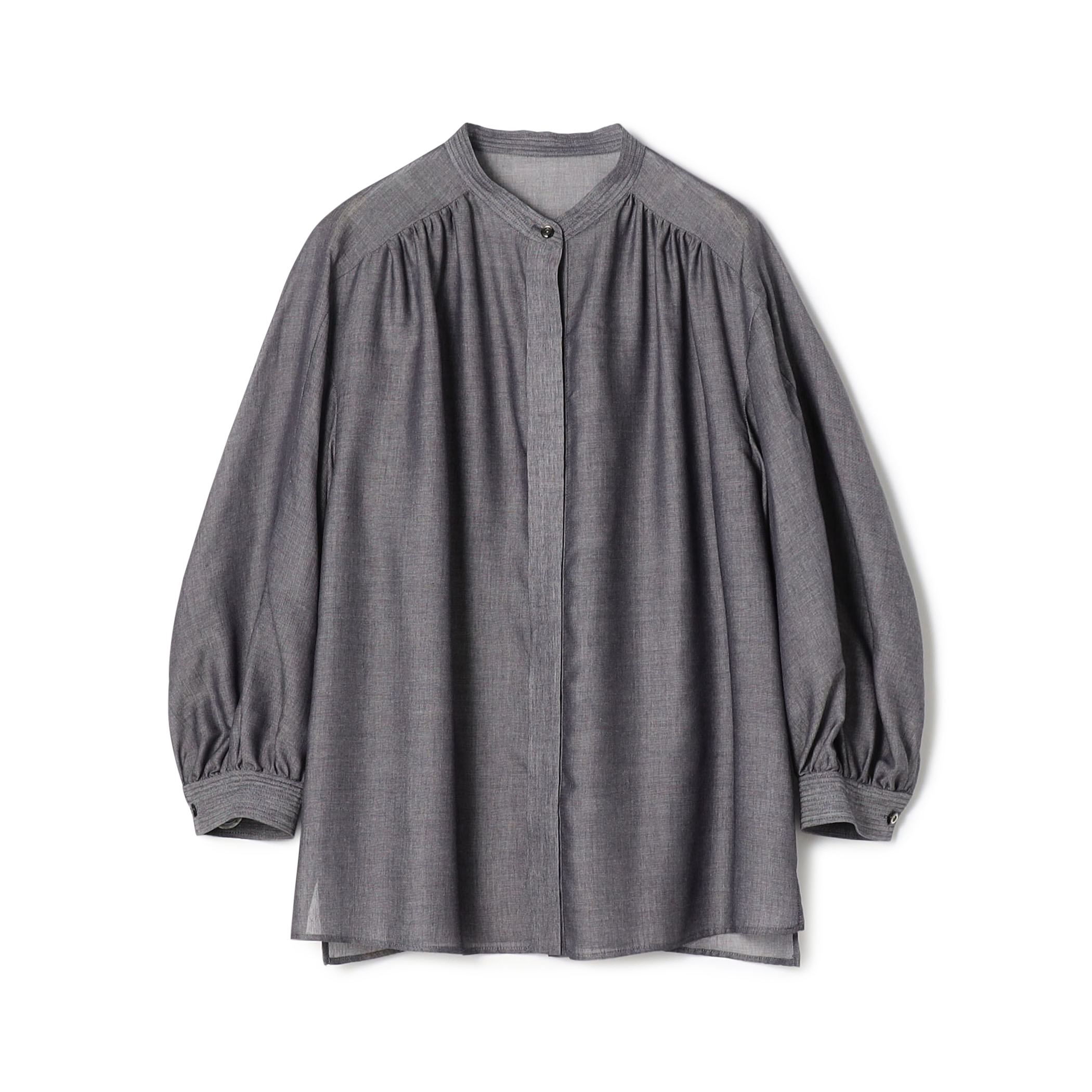 【WEB先行予約】レーヨンキュプラシャンブレー ギャザーブラウス