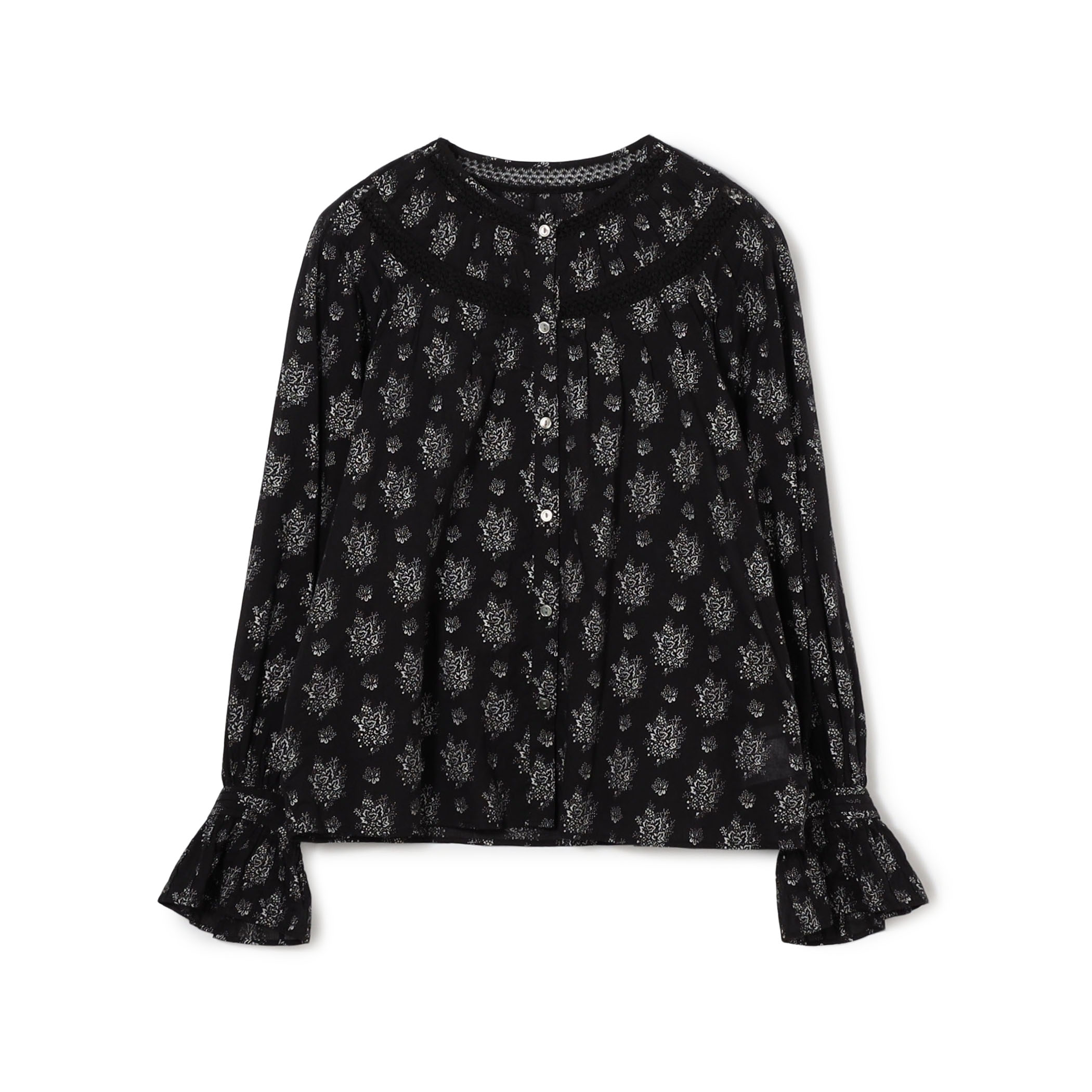 コットンプリント サークルピンタックブラウス