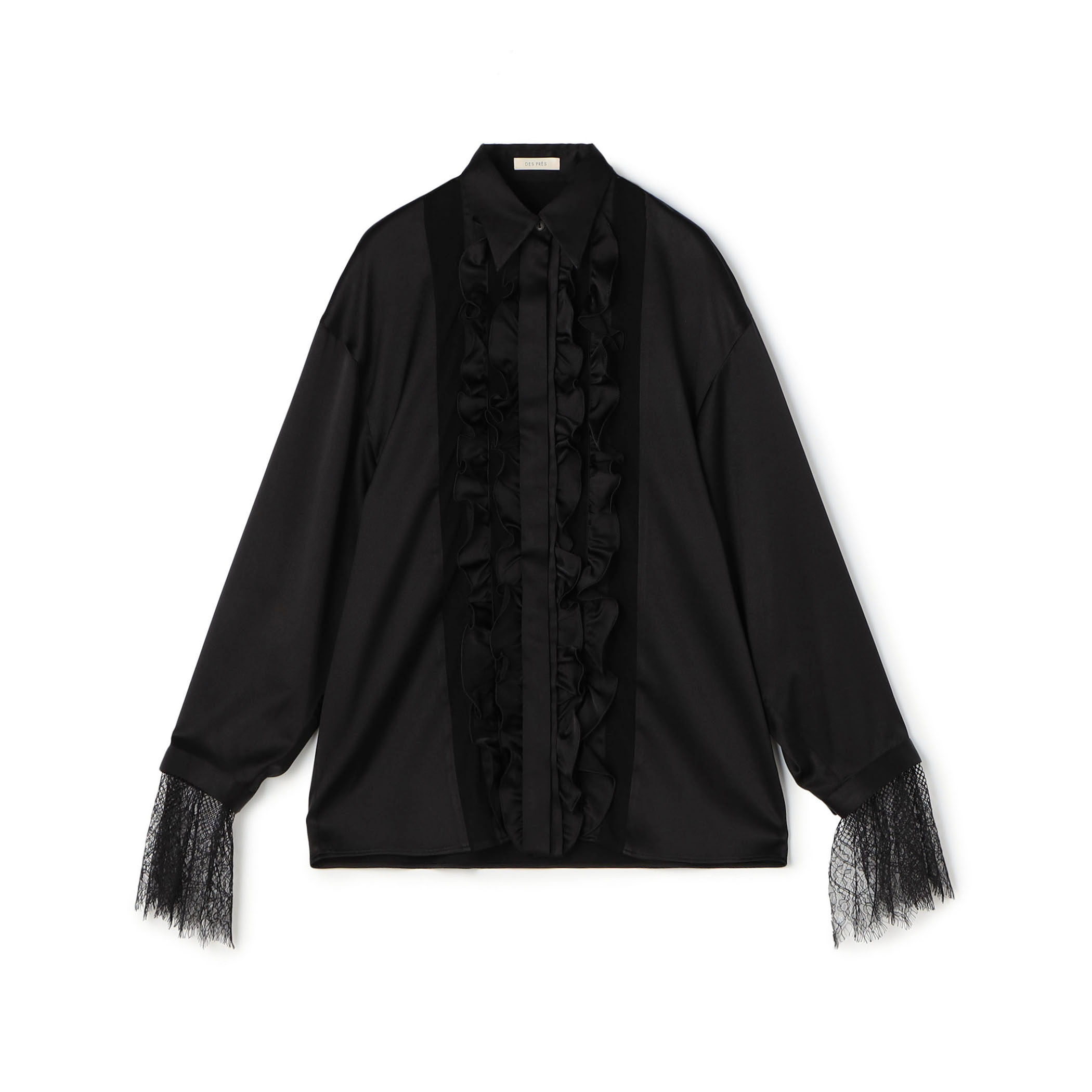 シルクサテン ラッフルシャツ