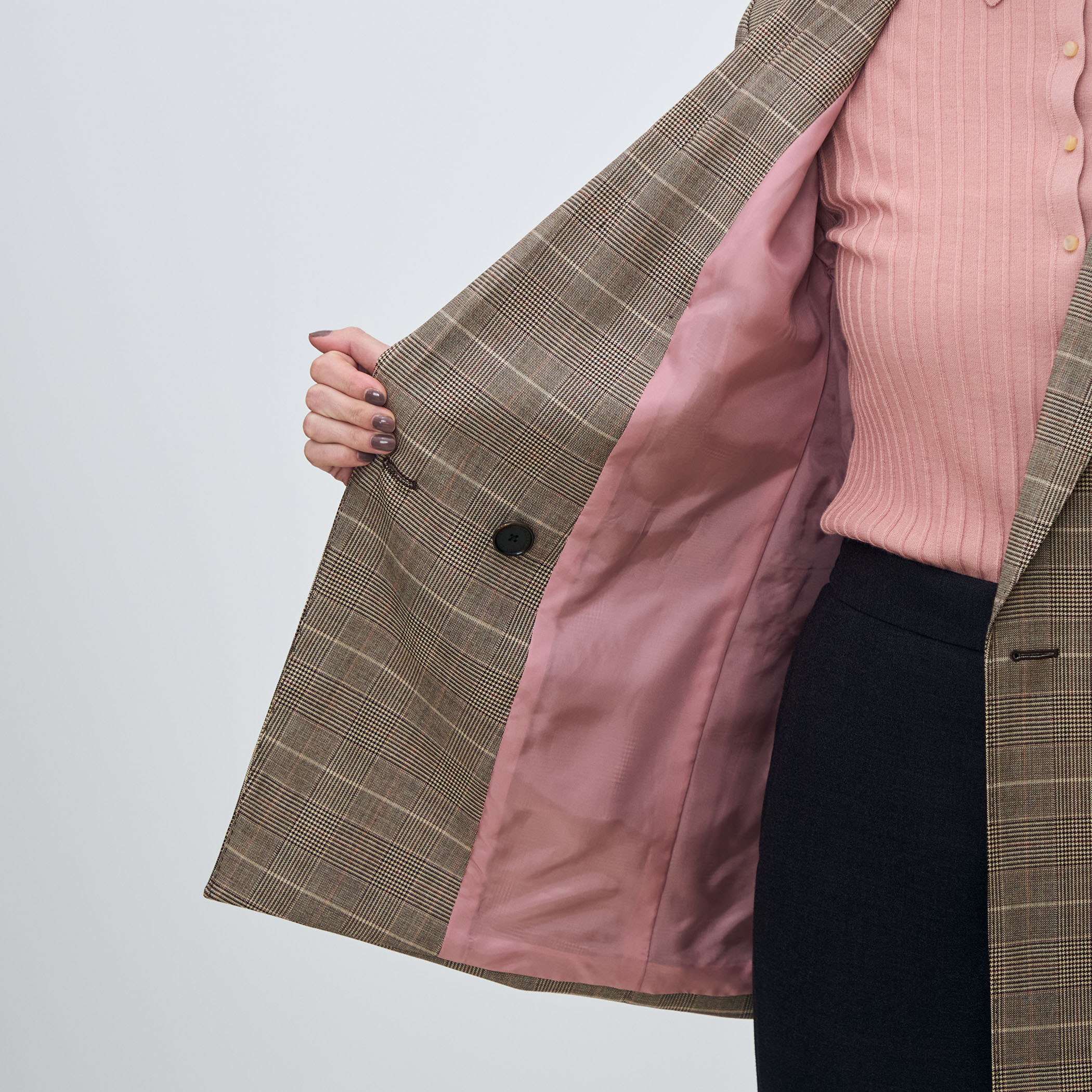 極美品　トゥモローランドコレクション　チェック　ダブルブレストジャケット　日本製 バーガンディーグレンチェック ダブルブレストジャケット