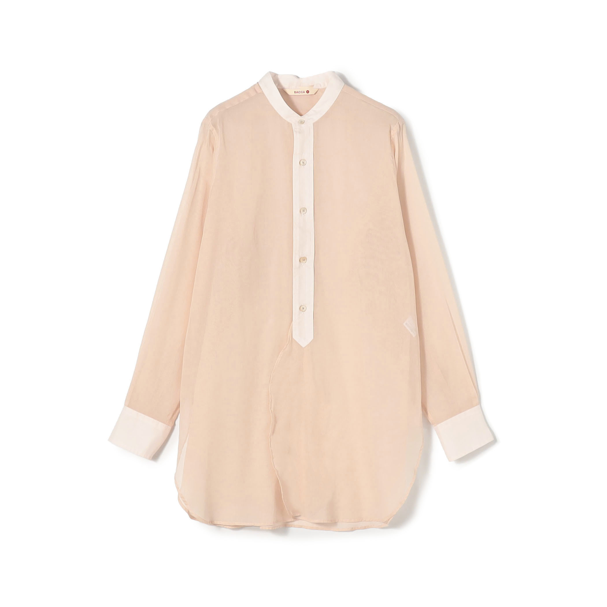 コットンオーガンジー バンドカラーコンビシャツ