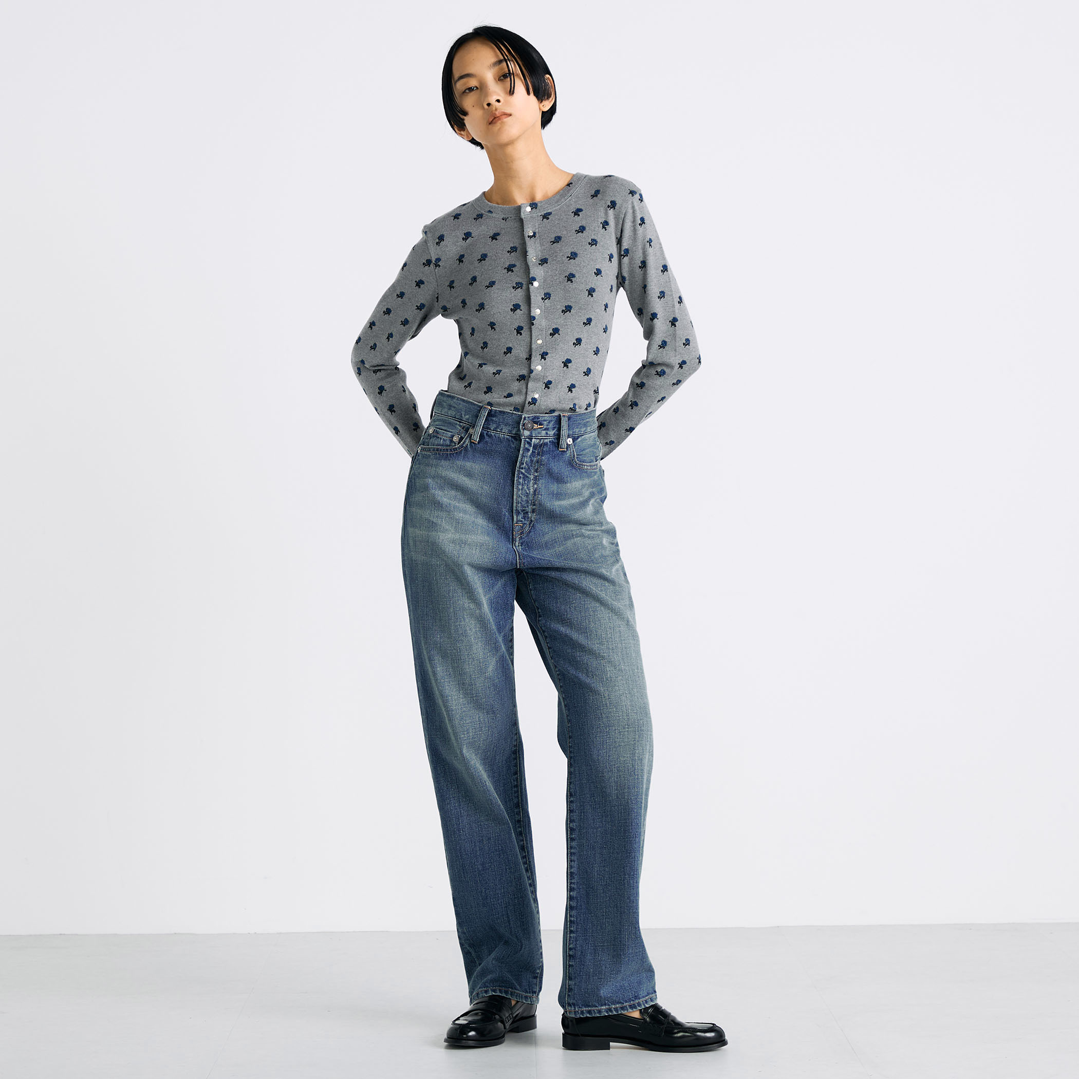 コットンモダールフライス フラワープリント カーディガン