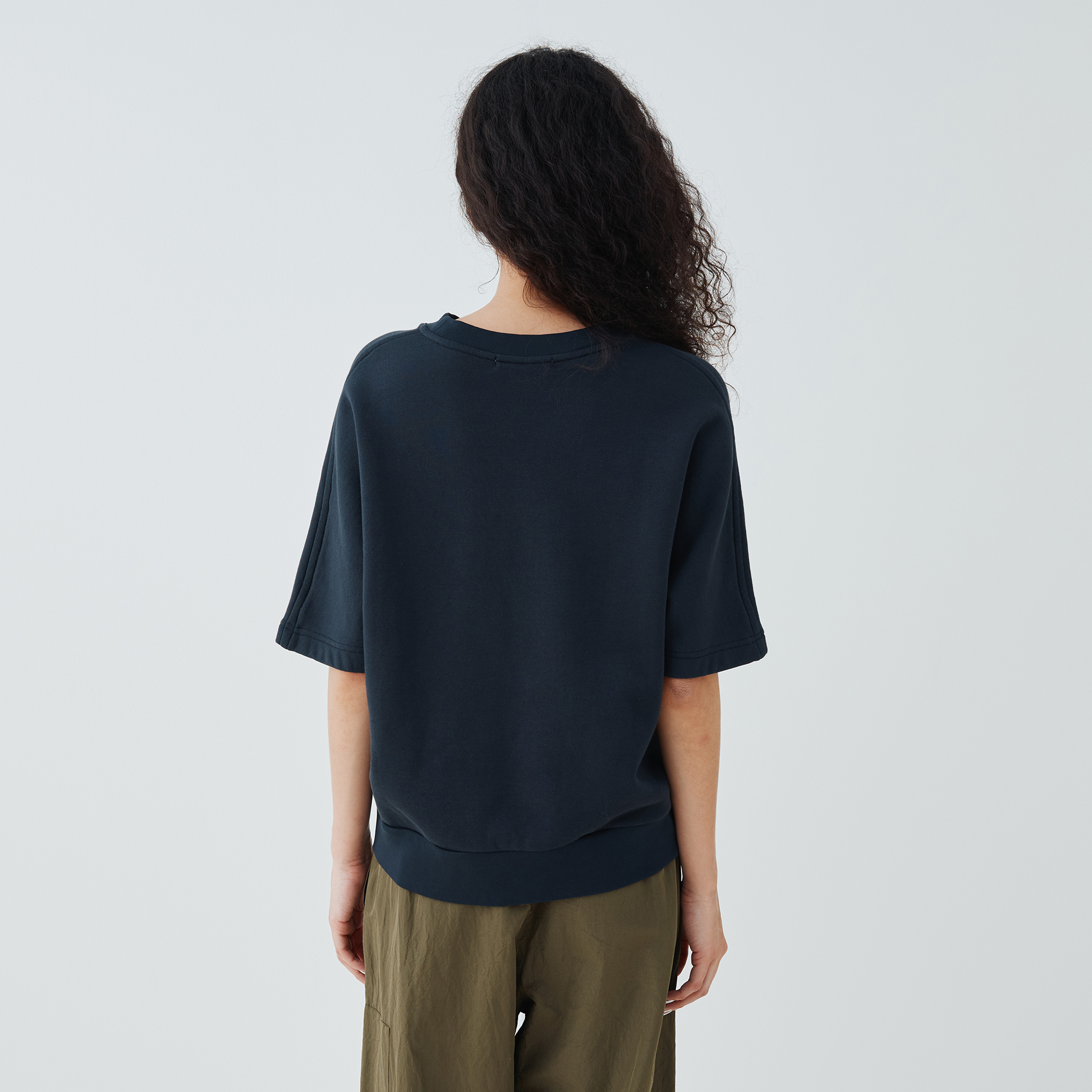 L0335S 超美品 22AW RIPVANWINKLE プルオーバー：L 黒 スビンバックパイル ハーフスリーブプルオーバー