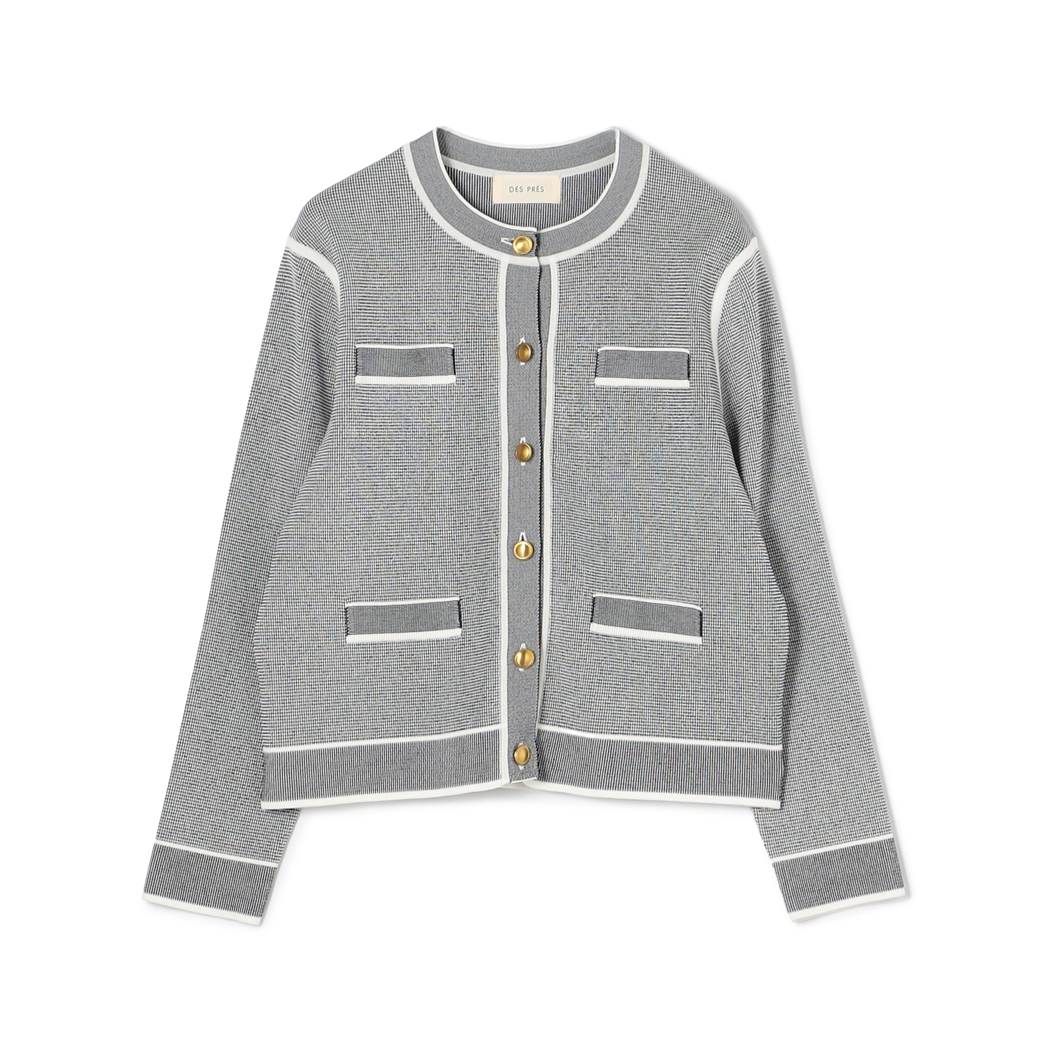 ストレッチダブルジャカード パイピングクルーネックカーディガン