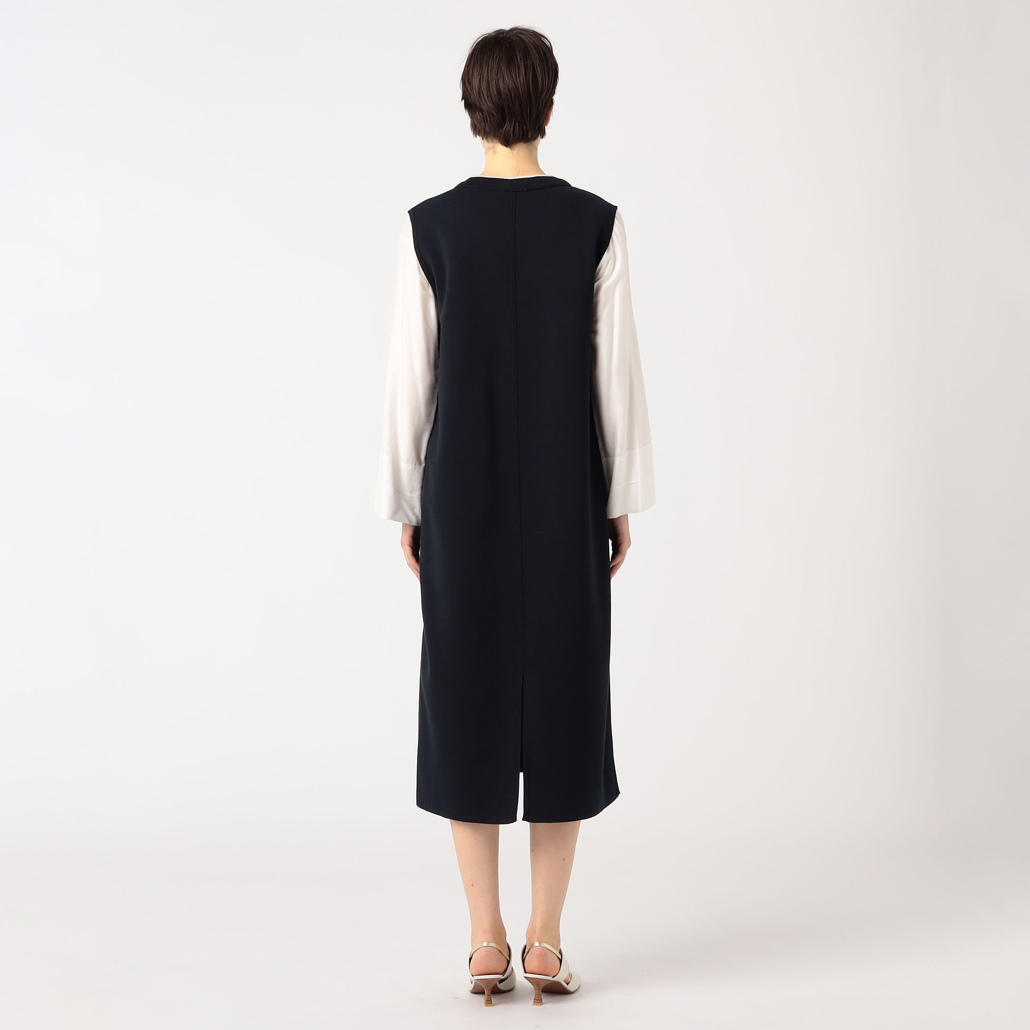 □ニットコンビダブルクロス パッチポケットワンピース