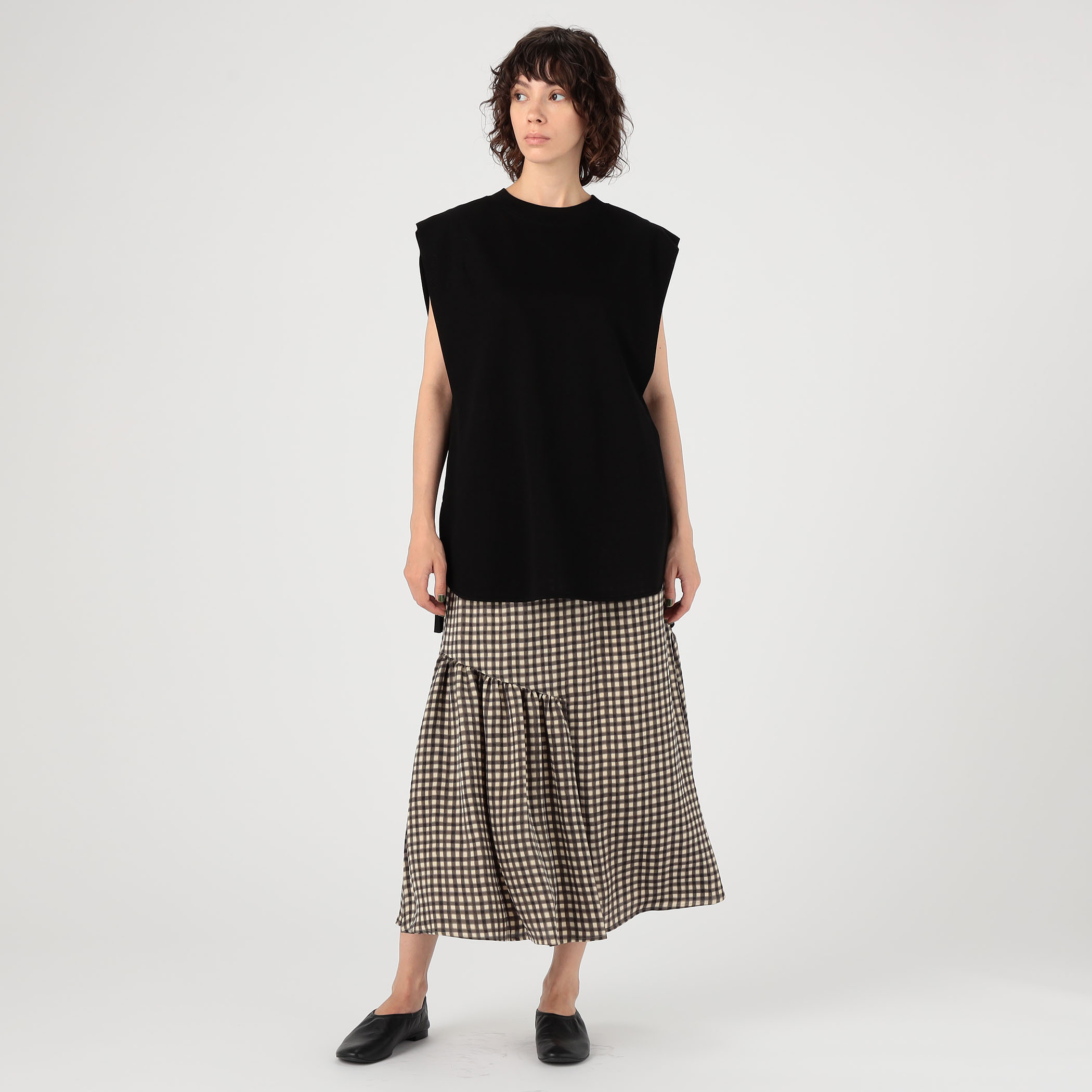 日本通販店 MACPHEE ブルリープリント アシンメトリーギャザースカート
