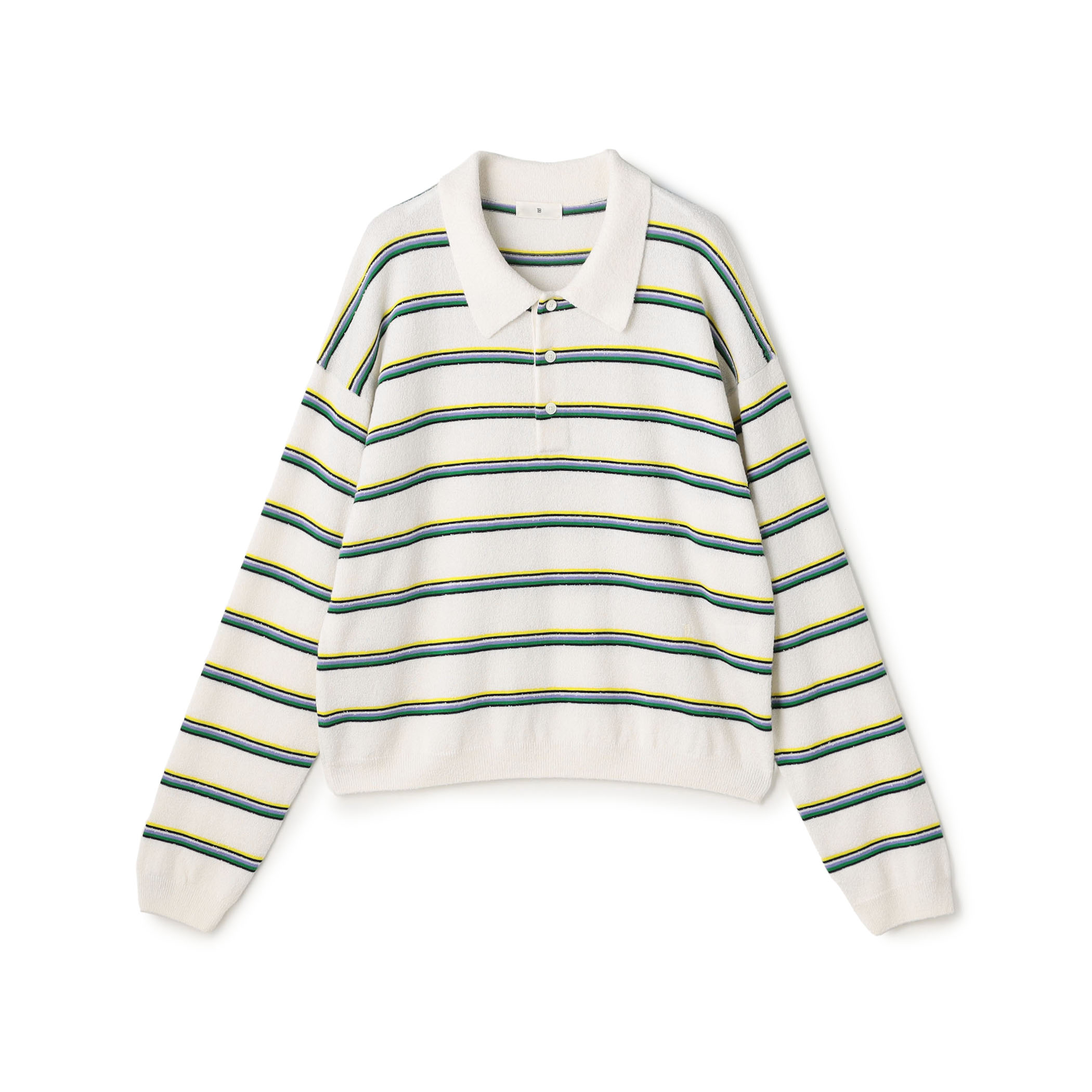 カシミヤシルク ボーダーポロプルオーバー