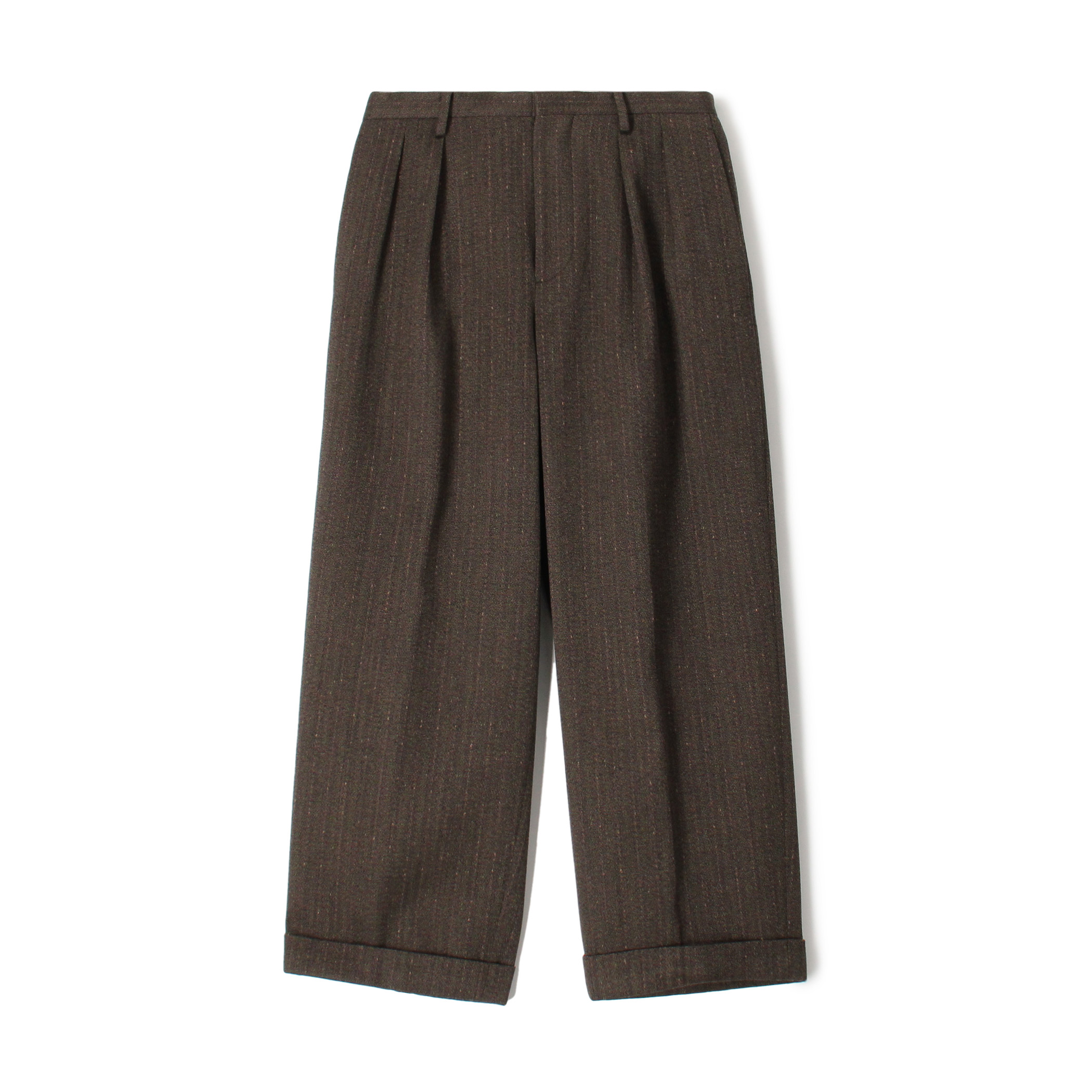 ウールアクリルナイロンストライプ 2プリーツストレートパンツ