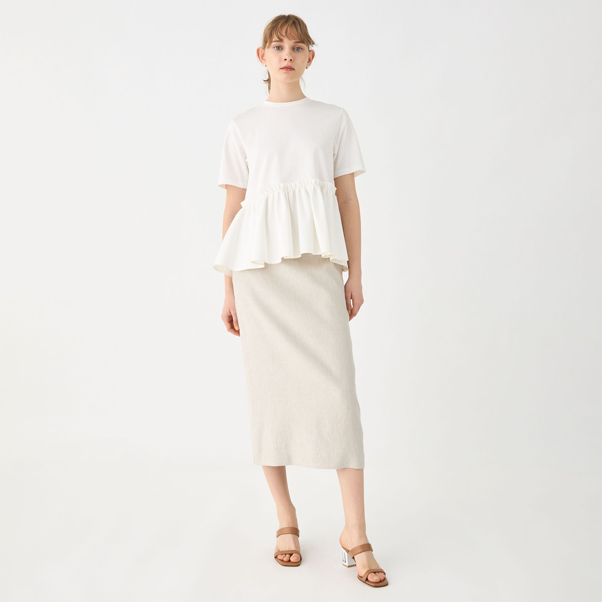 リネンレーヨンストレッチグログラン Iラインスカート