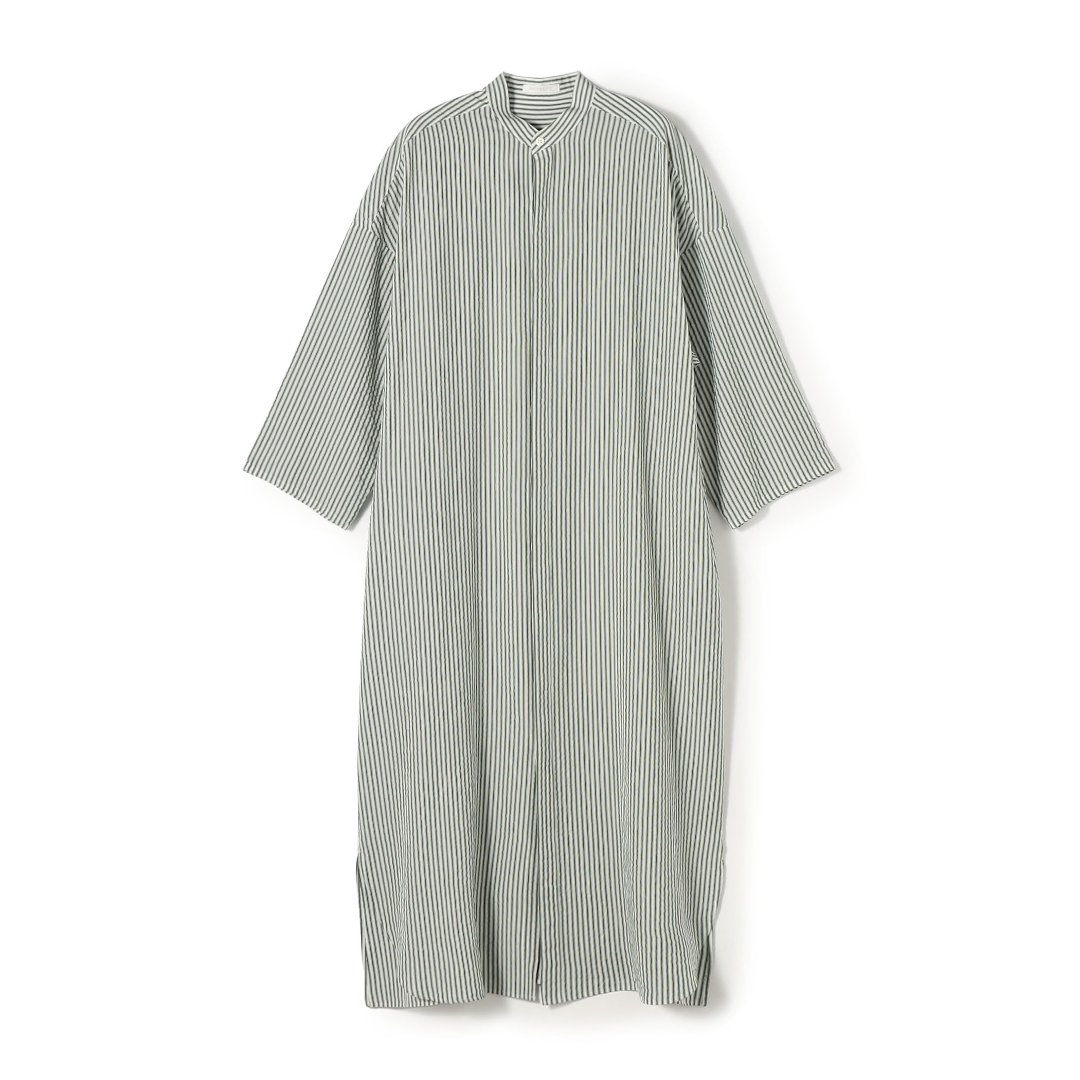 ソフトストライプ スタンドカラーシャツワンピース