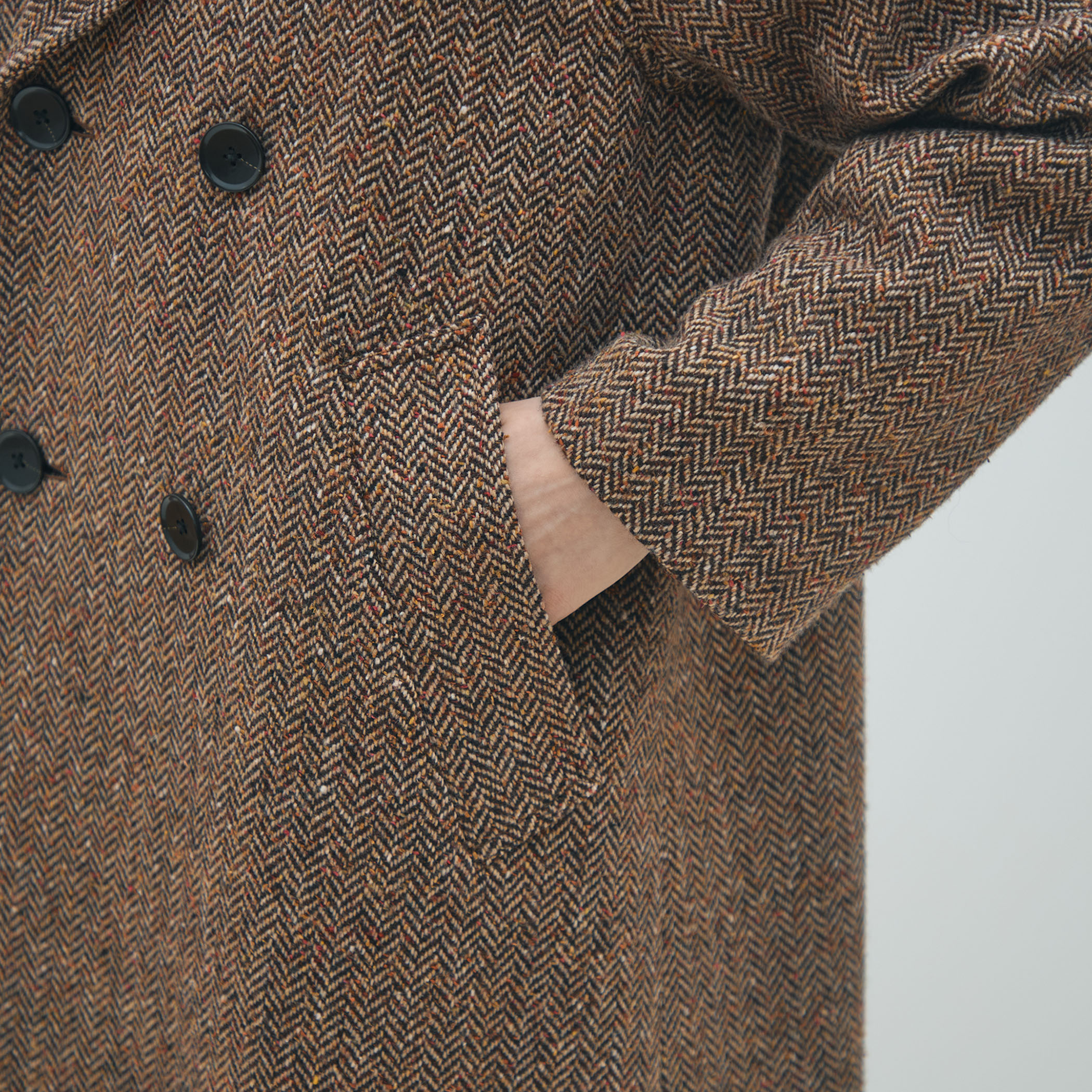 カラーネップヘリンボーン ダブルブレストロングコート