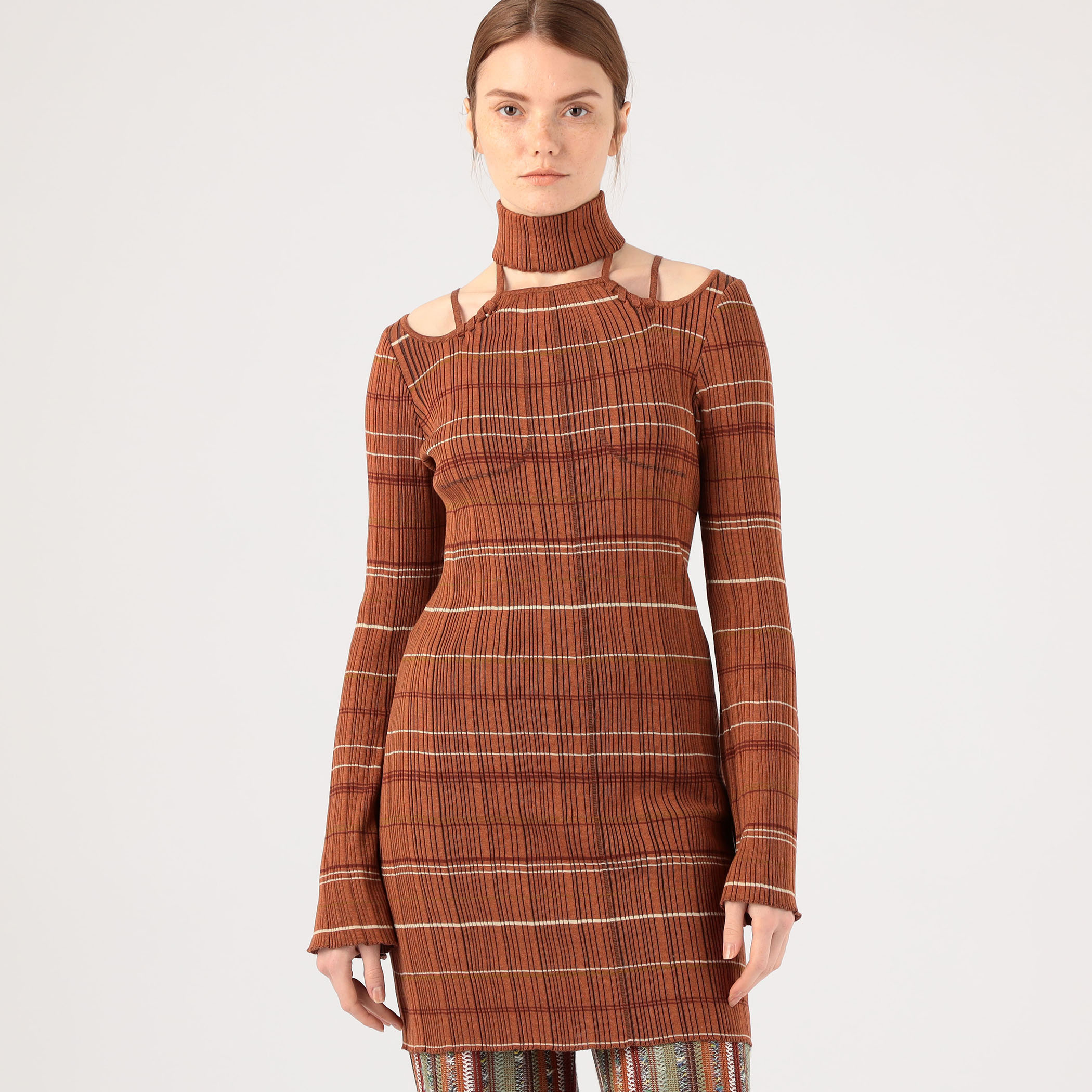 Mame Kurogouchi Random Ribbed Plaid Knitted Dress With Choker｜トゥモローランド 公式通販