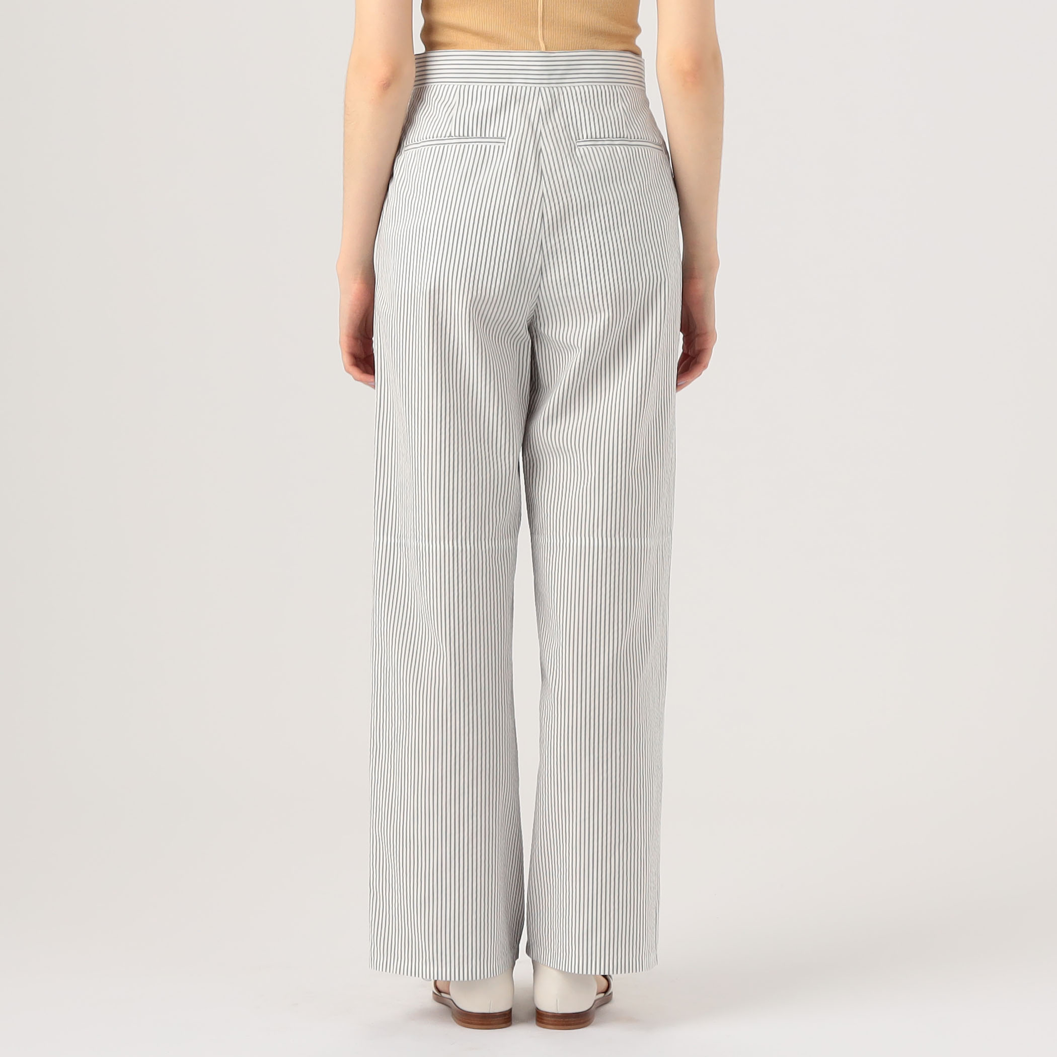 DT♪ 2ELY ストレートストレッチコットンパンツ 関税込 セール】 e×qualite STAFF コットンリネンワイドストレート