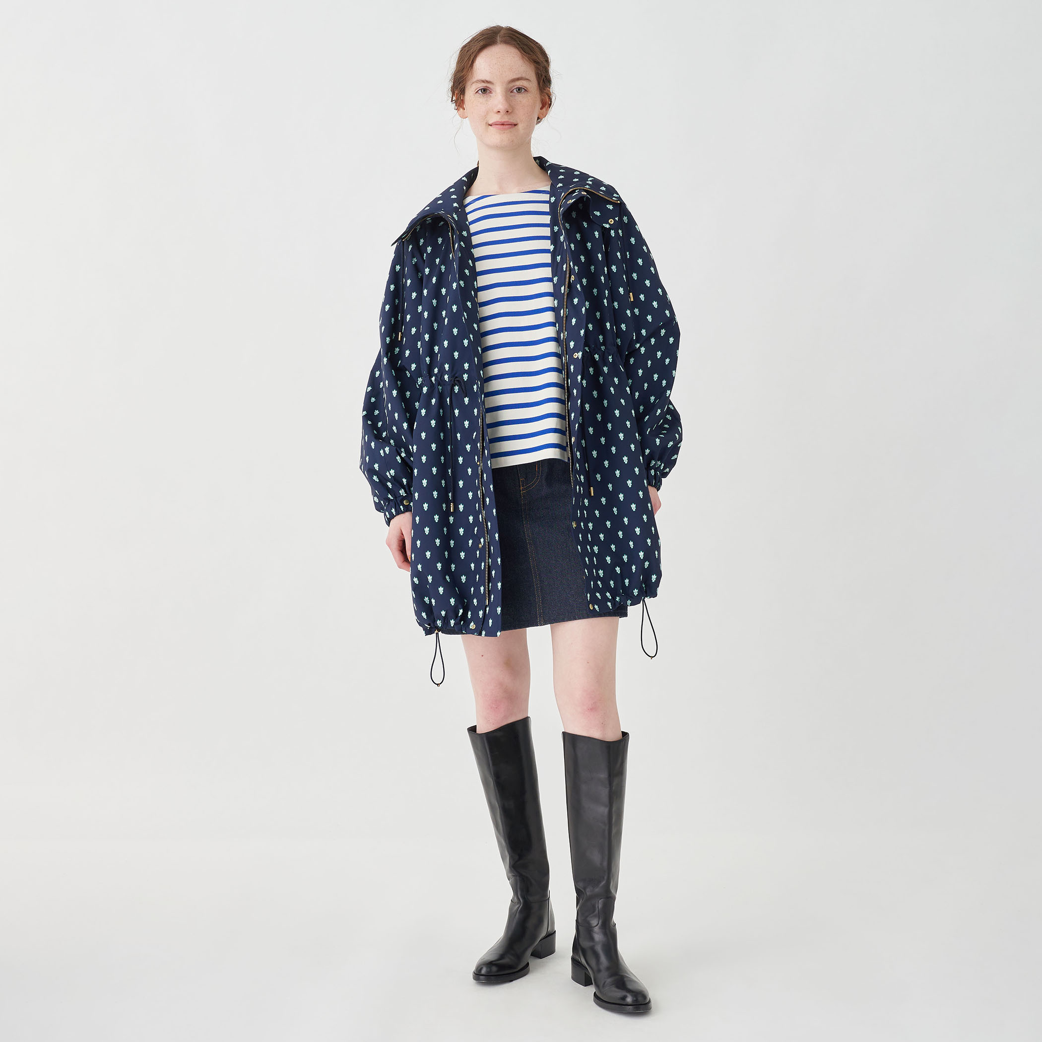 Techno Popelin/バーコードプリント/モッズコート/L/ポリエステル/BLK