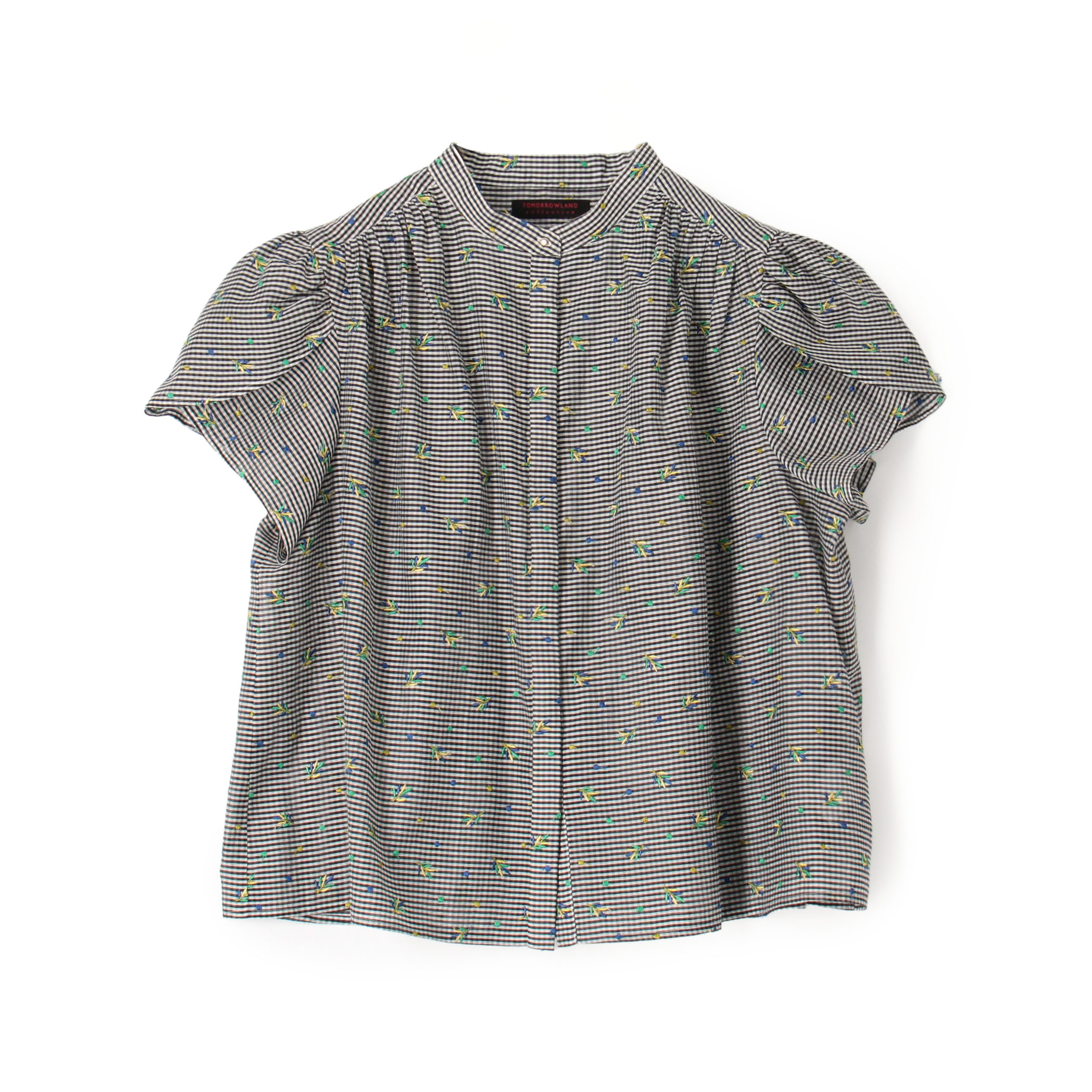 ギンガムエンブロイダリー ペタルスリーブブラウス