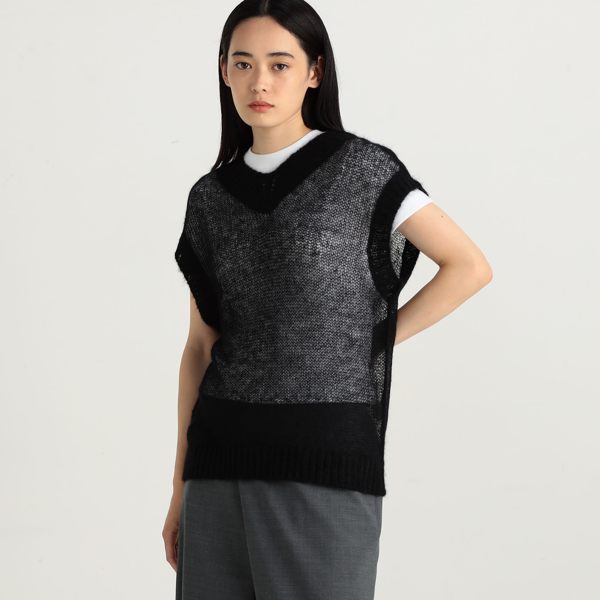 A2230★美品★ ALPACA*ニット*ジャケット*S*黒 配色ニットジャケット【AOKI公式通販】