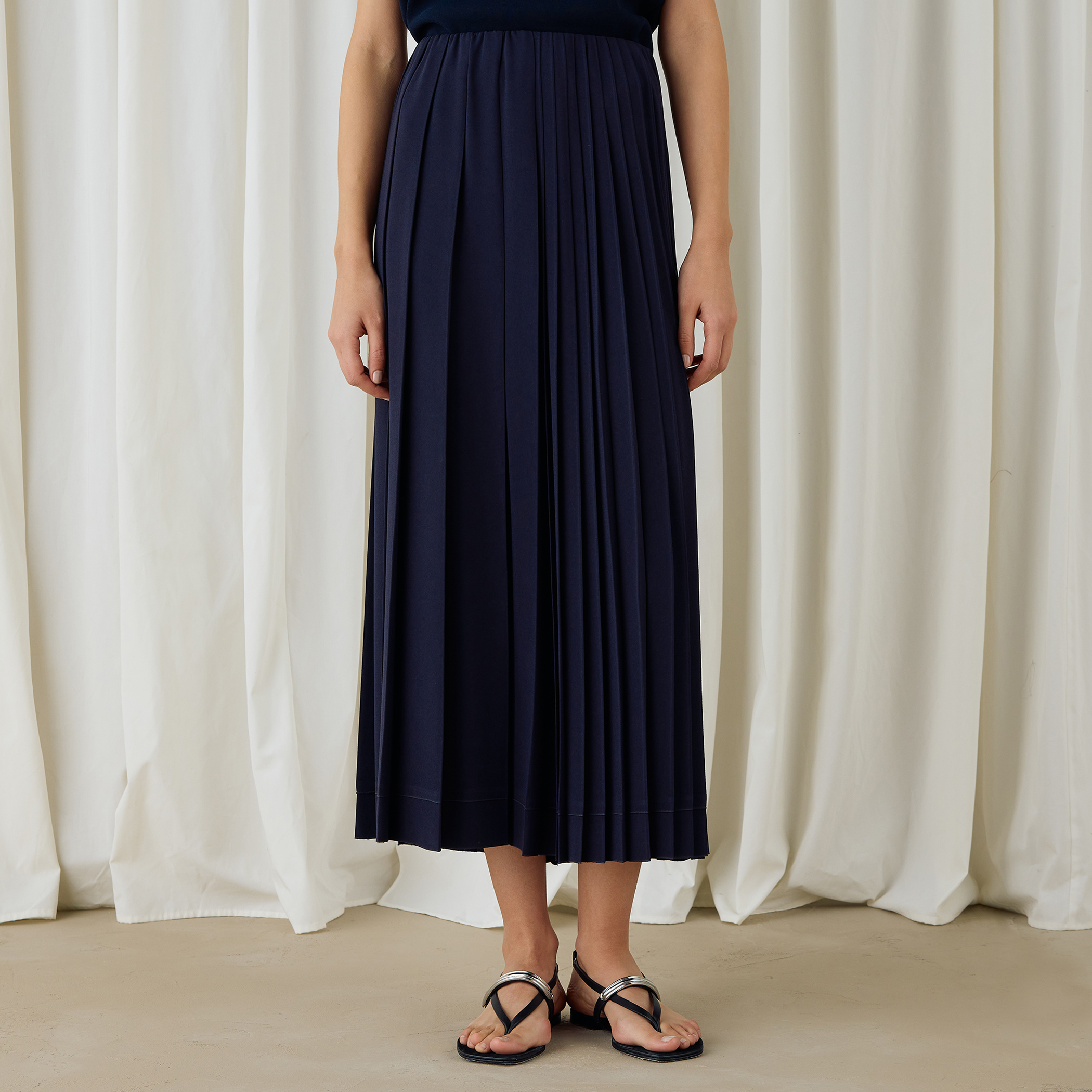 ジャージーライクジョーゼット コンビプリーツスカート