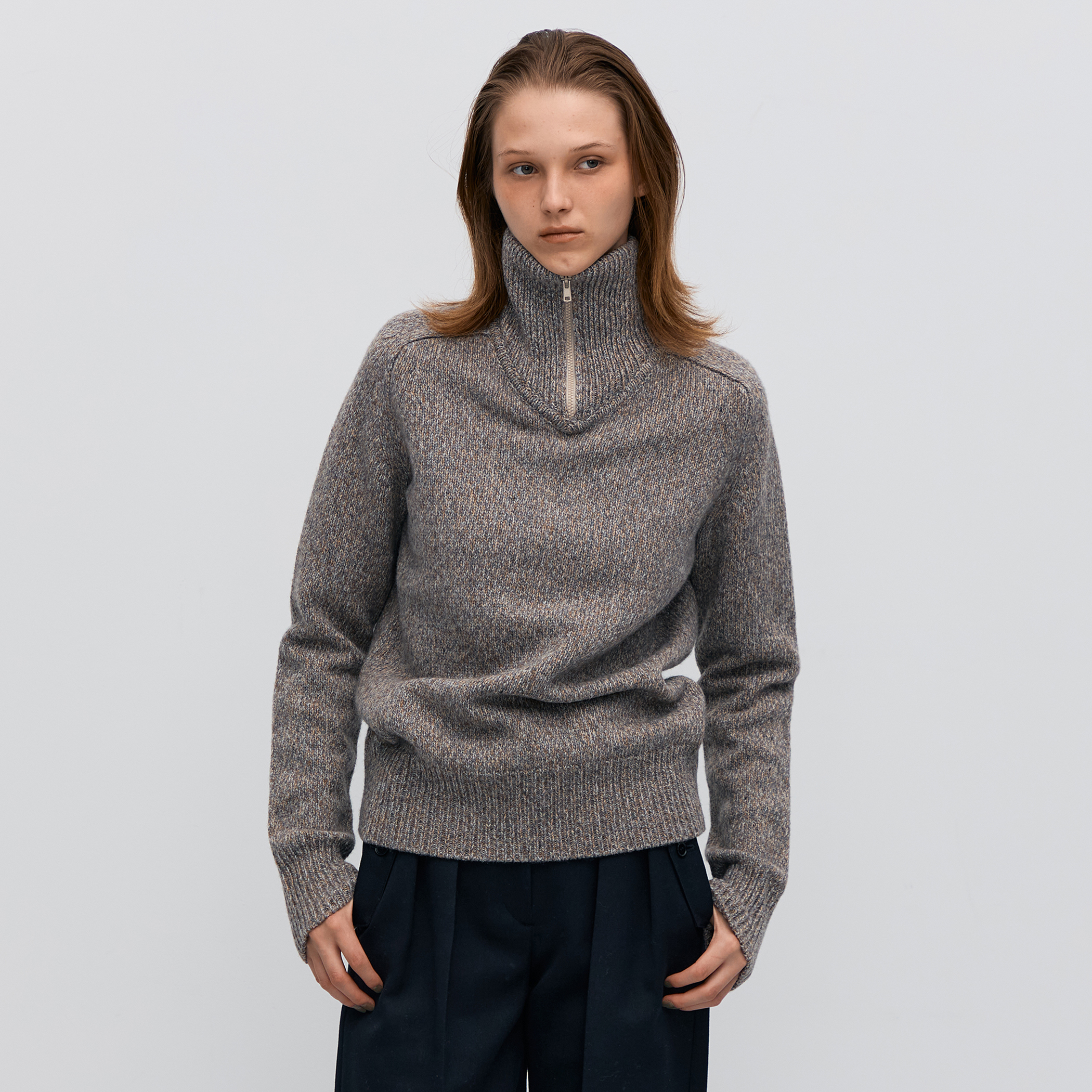 ウールナイロンメランジ ジップアッププルオーバー｜トゥモローランド